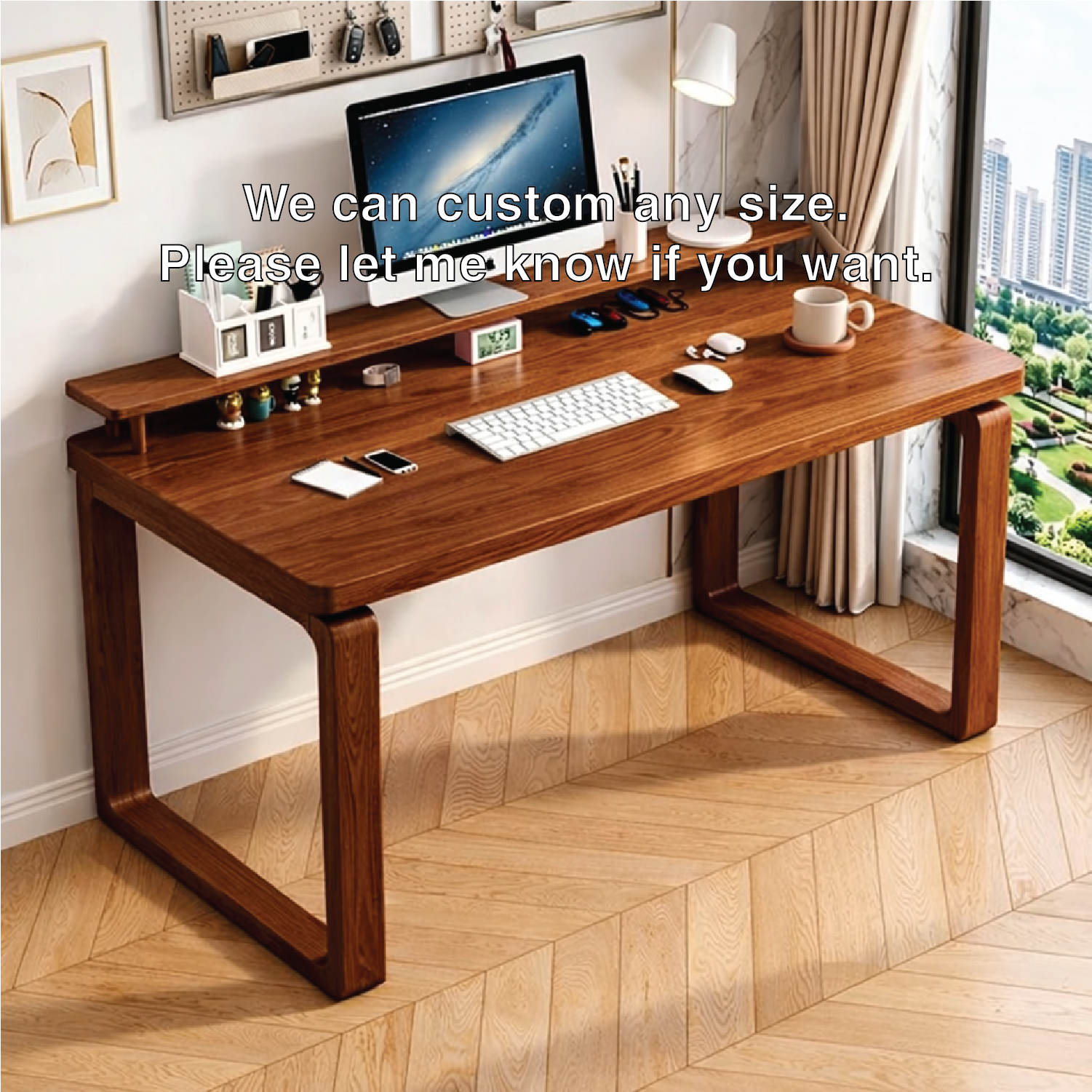 Modern Writing Desk with Monitor Stand, Minimalist Home Office Computer Table