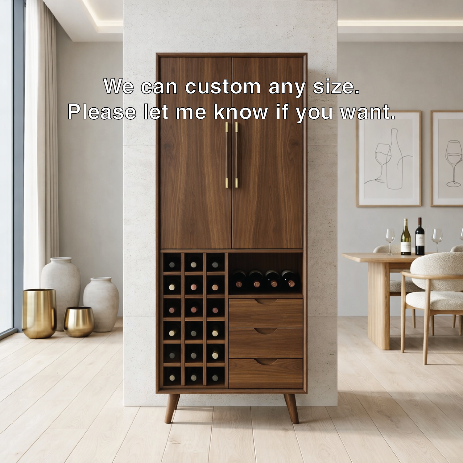 Modern Wine Cabinet with Bottle Rack, Drawers and Tall Concealed Storage