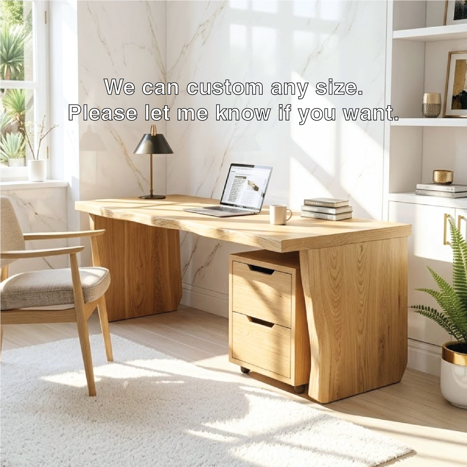 Modern Writing Desk with Mobile Drawer Home Office Work Table Minimal Design