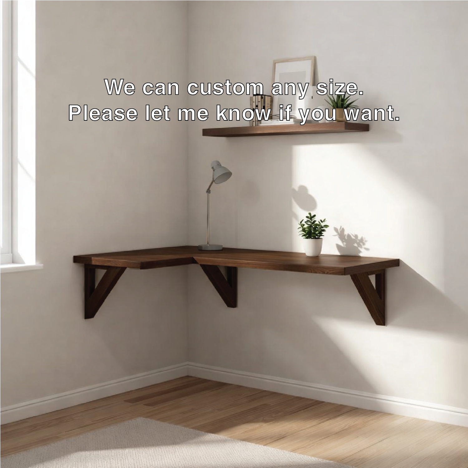 Floating Walnut Corner Desk – Minimalist Wall-Mounted Workspace
