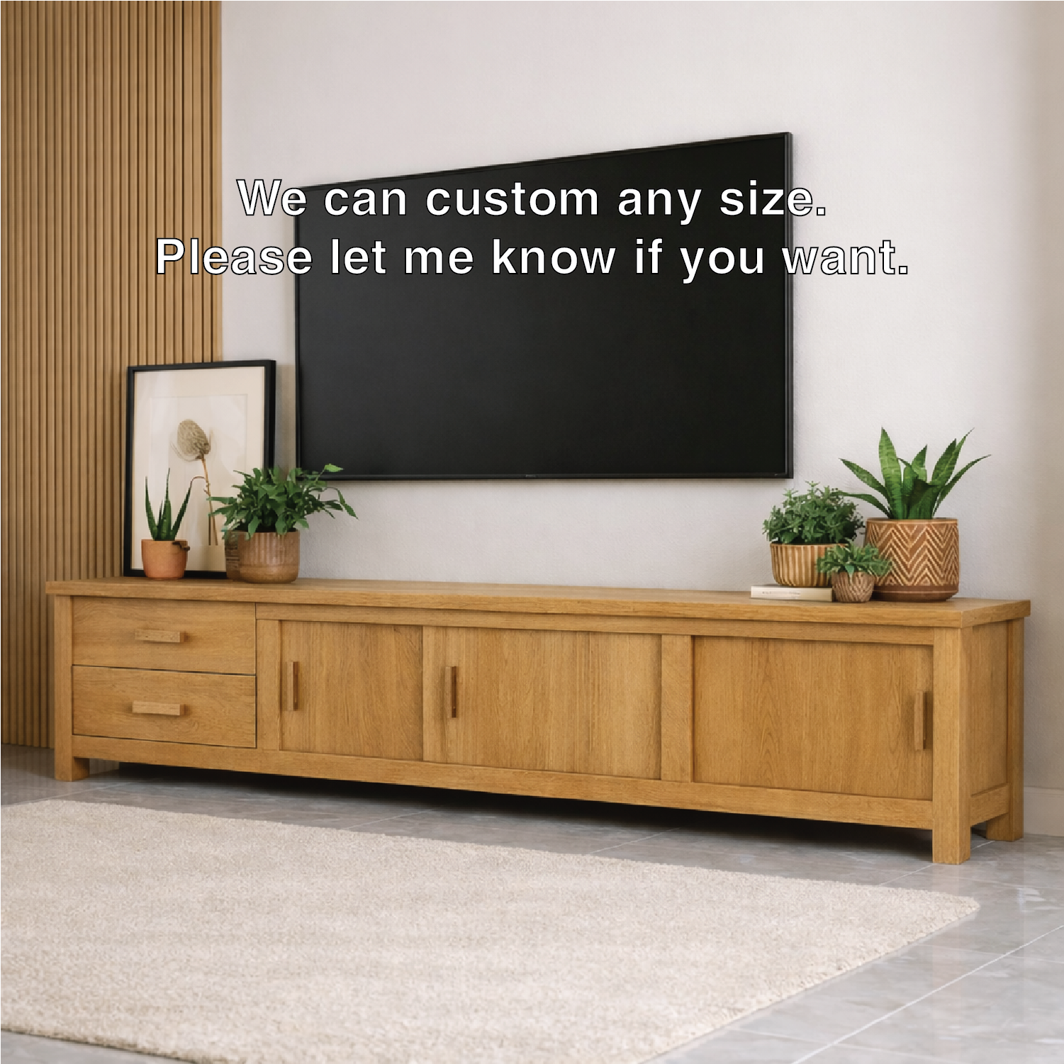 Mid Century Solid Wood TV Stand Long Media Console Storage Entertainment Cabinet