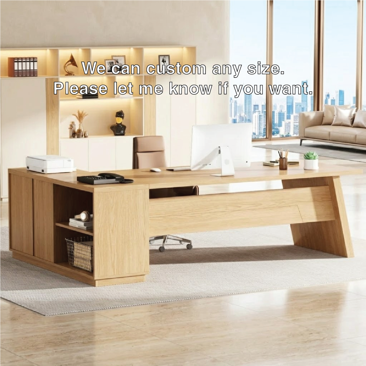 L Shaped Executive Desk with Storage, Modern Corner Office Table for Home Office Study