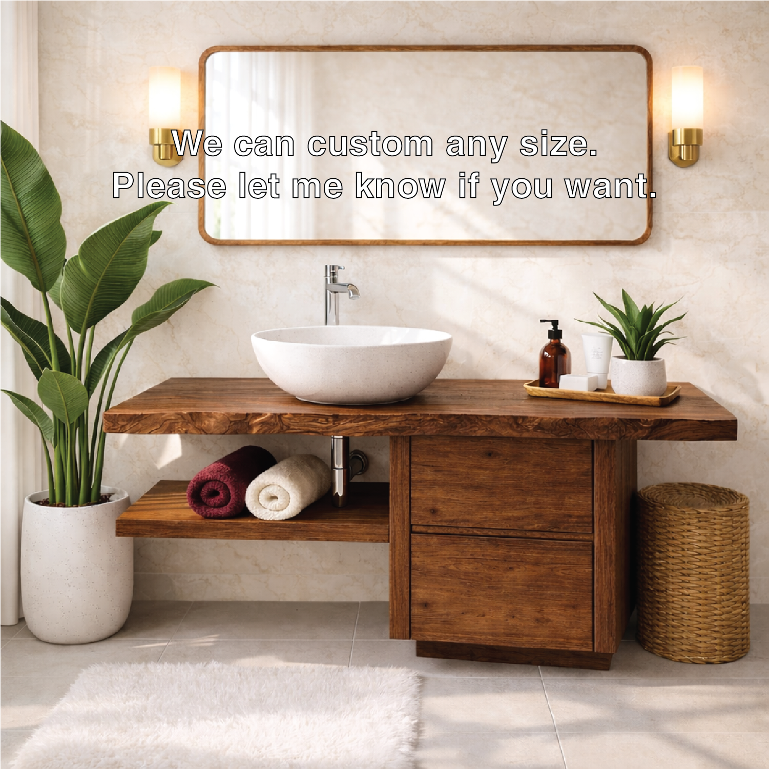Handcrafted Solid Wood Bathroom Vanity with Live Edge Countertop and Modern Storage Design