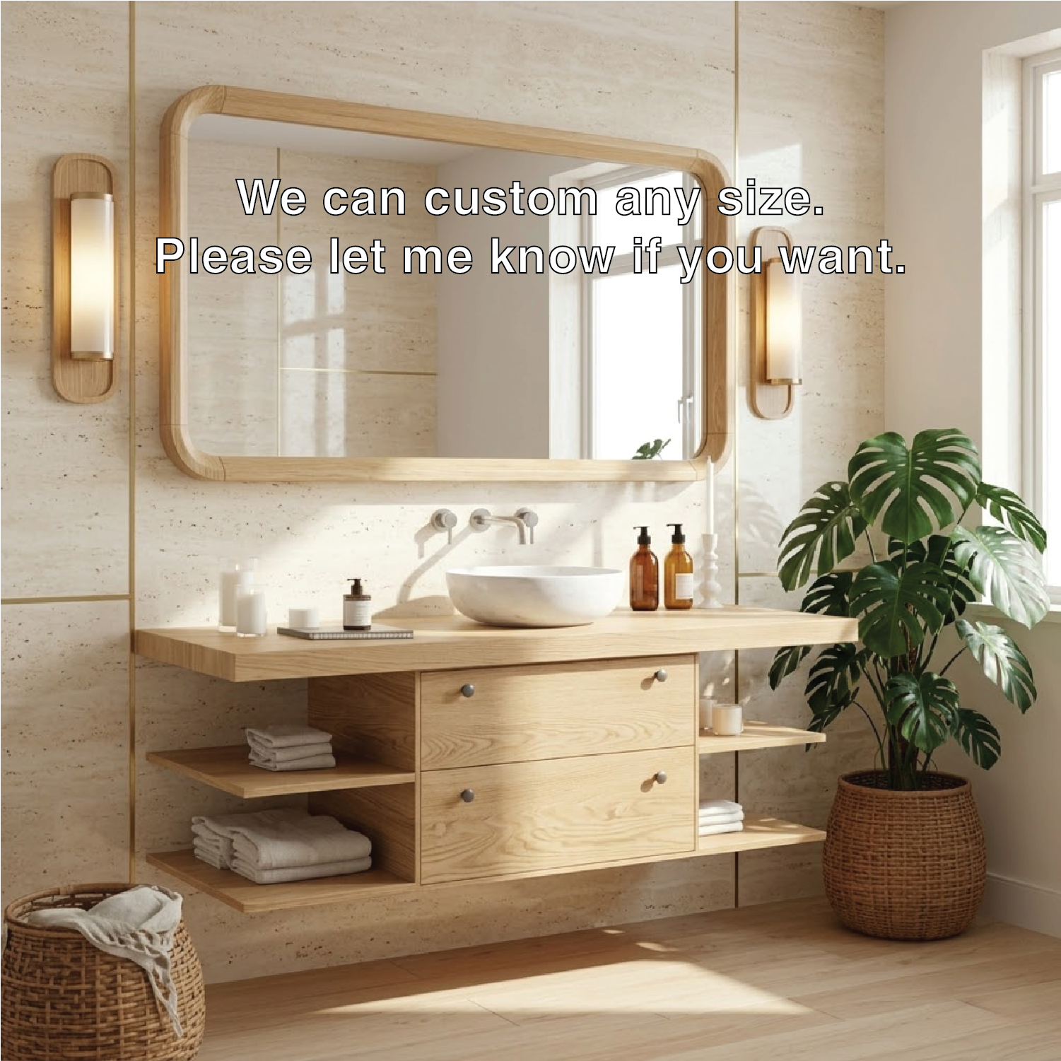 Floating Bathroom Vanity with Ash Wood Finish, Modern and Minimalist Design