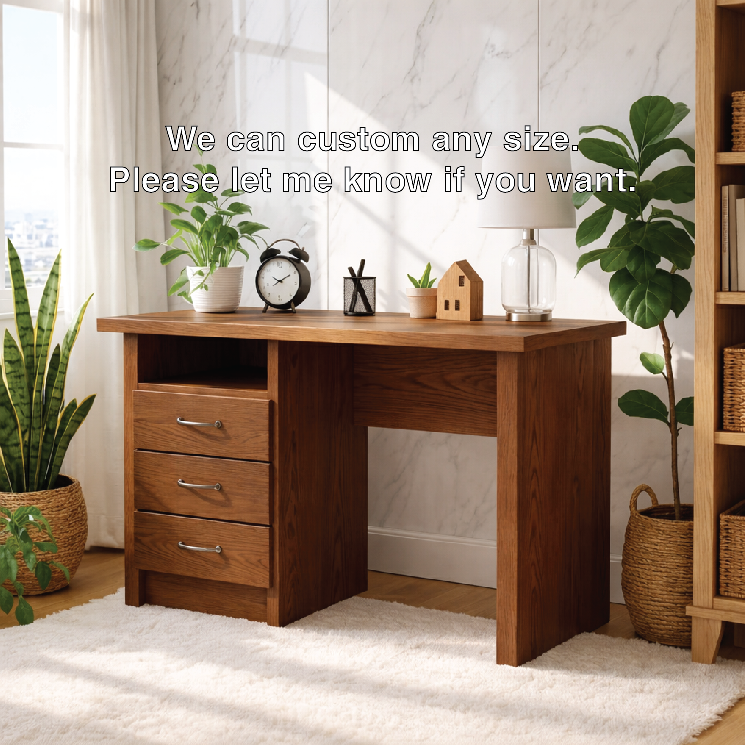 Walnut Compact Writing Desk with Drawers – Cozy Natural Workspace