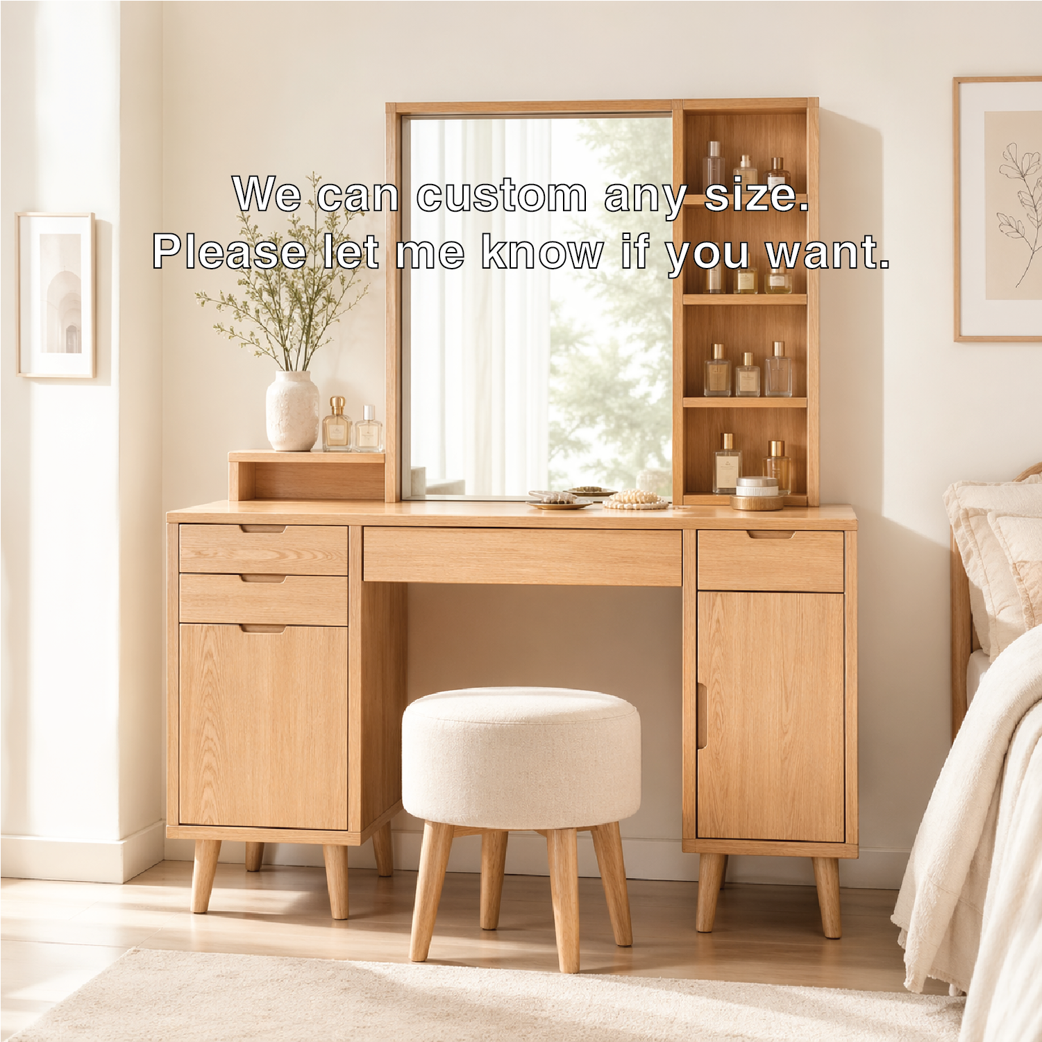 Modern Makeup Vanity Desk With Mirror Storage Shelves Drawers Bedroom Furniture Set