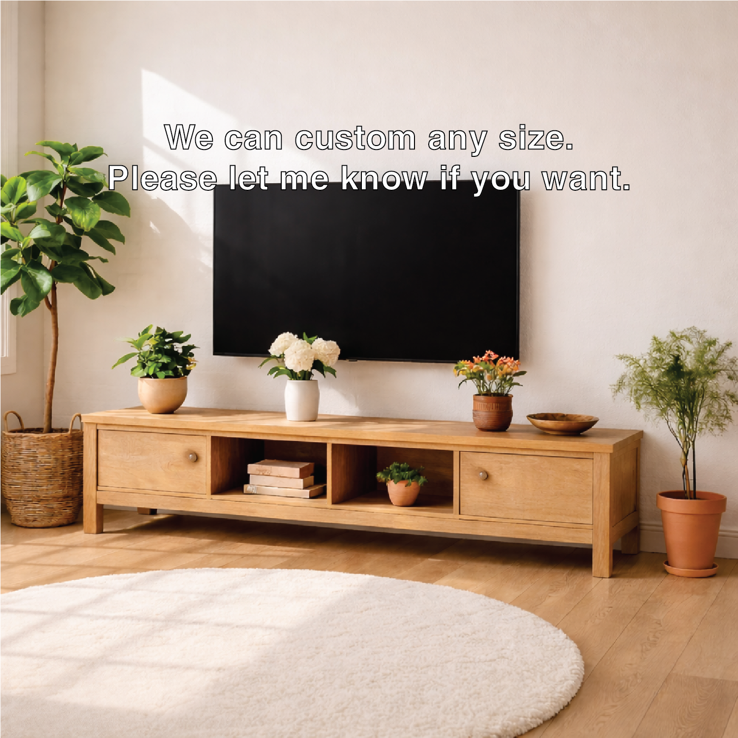 Modern Wood TV Stand With Drawers Long Media Console Storage Entertainment Center