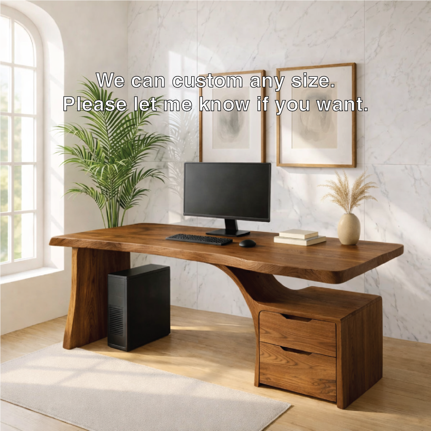 Live Edge Executive Desk Modern Office Desk With Drawer Storage Large Workspace