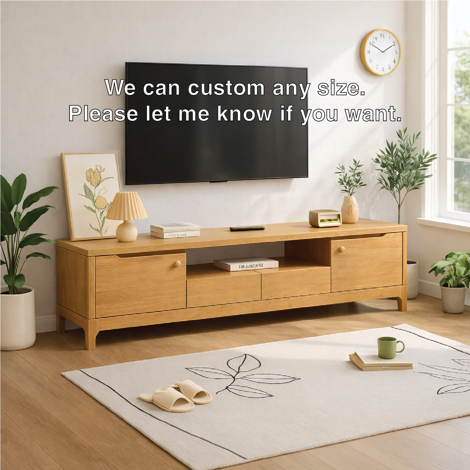 Modern Wood TV Stand Long Media Console With Storage Drawers Low Profile Entertainment Center