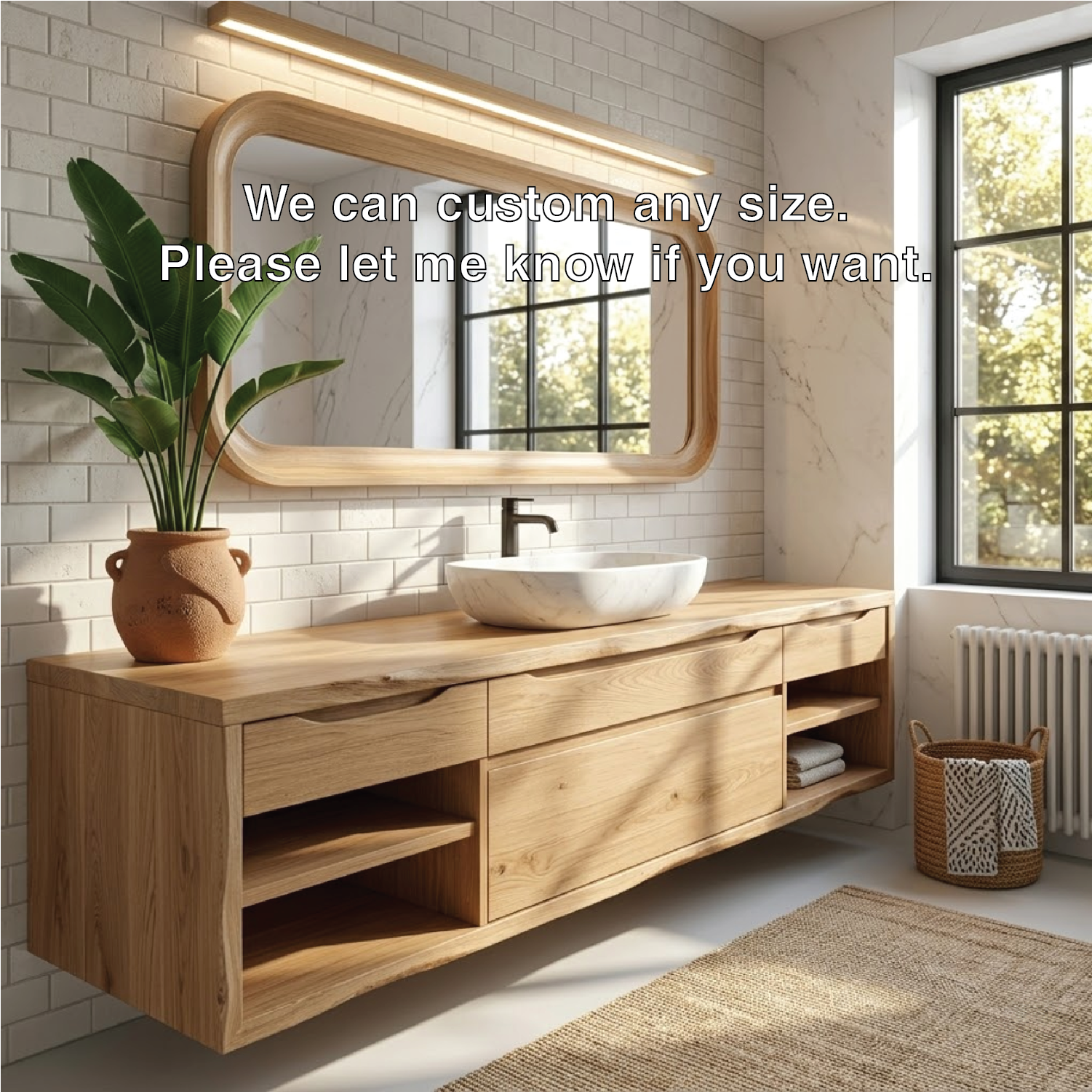 Oak Floating Vanity with Modern Design, Spacious Storage, and Sleek Marble Basin