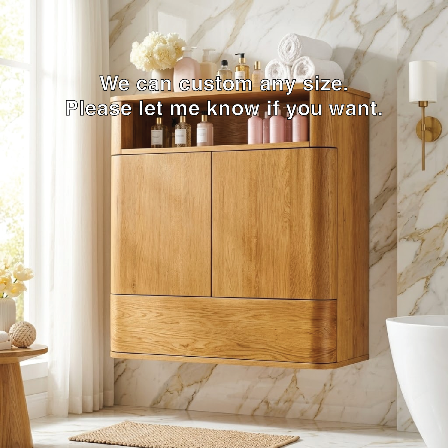 Floating Bathroom Cabinet, Modern Wall Mounted Vanity Storage Organizer Shelf Unit