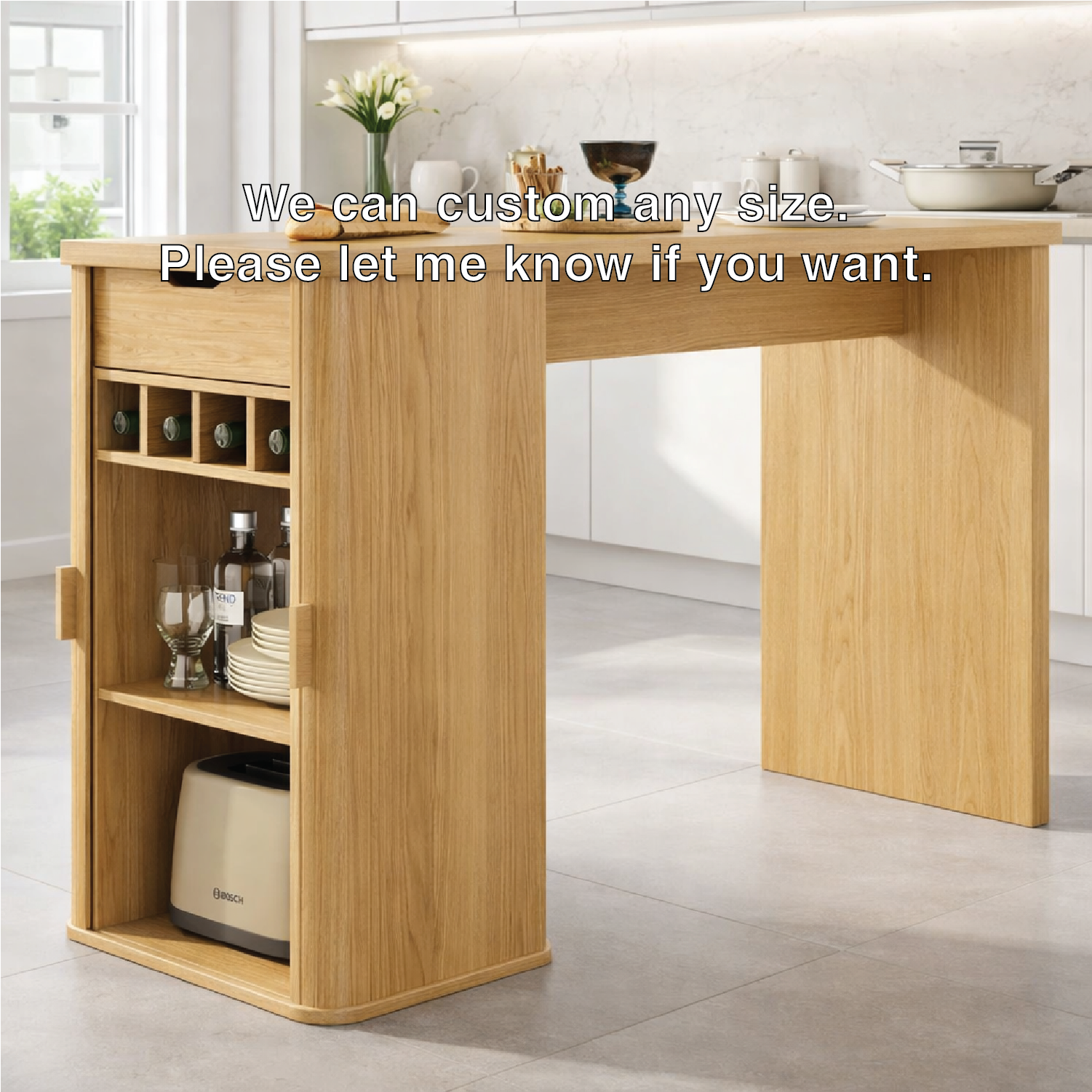Modern Kitchen Island with Storage, Rolling Prep Table, Kitchen Cart with Wine Rack Cabinet