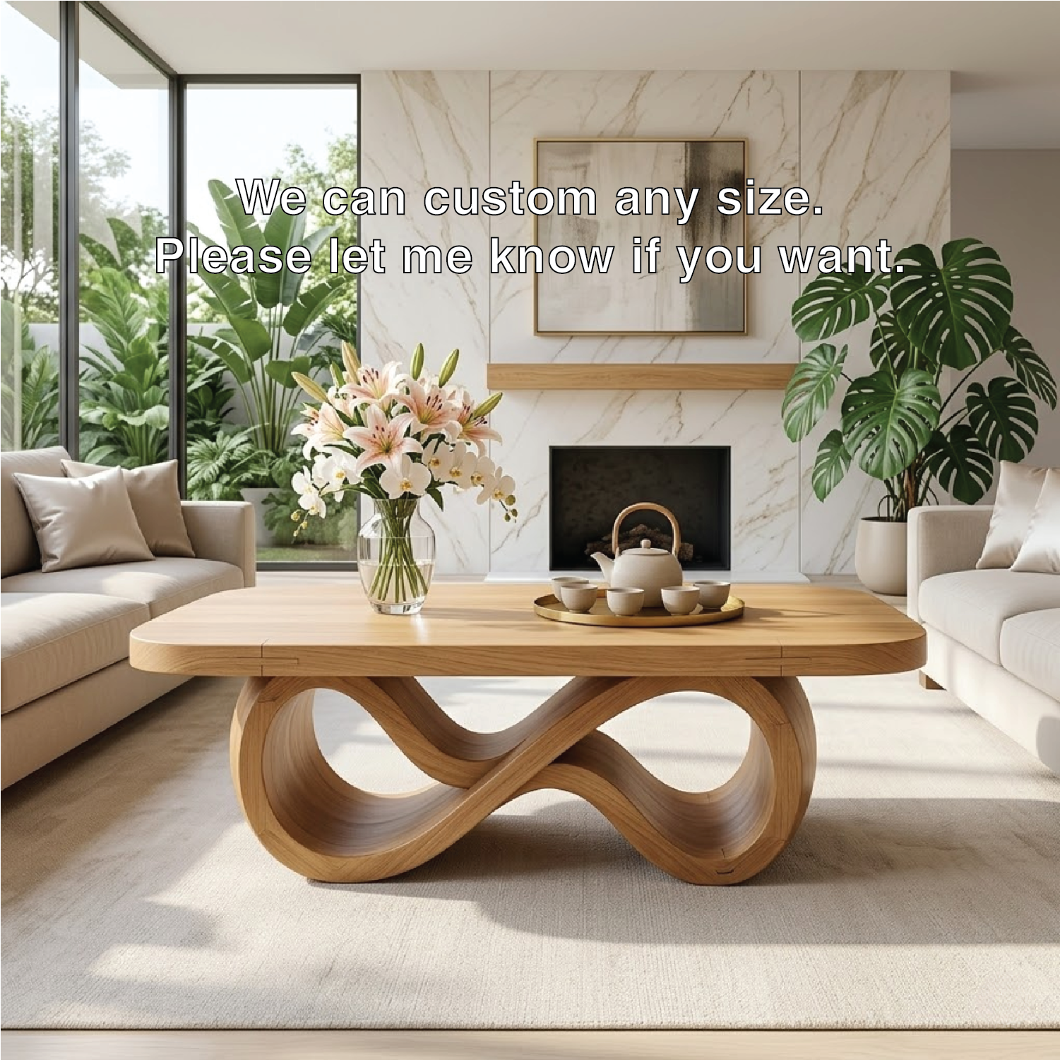 Elegant Infinity-Shaped Coffee Table, Modern Wooden Living Room Furniture