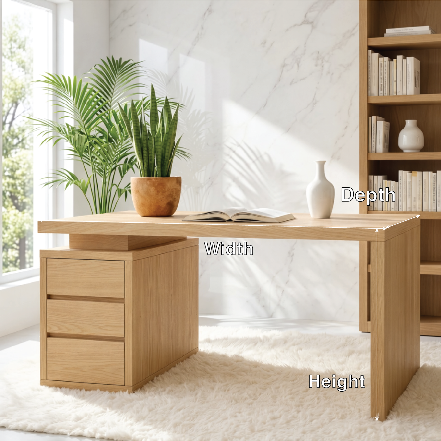 Modern Minimalist Office Desk with Drawer Storage Wooden Writing Computer Table