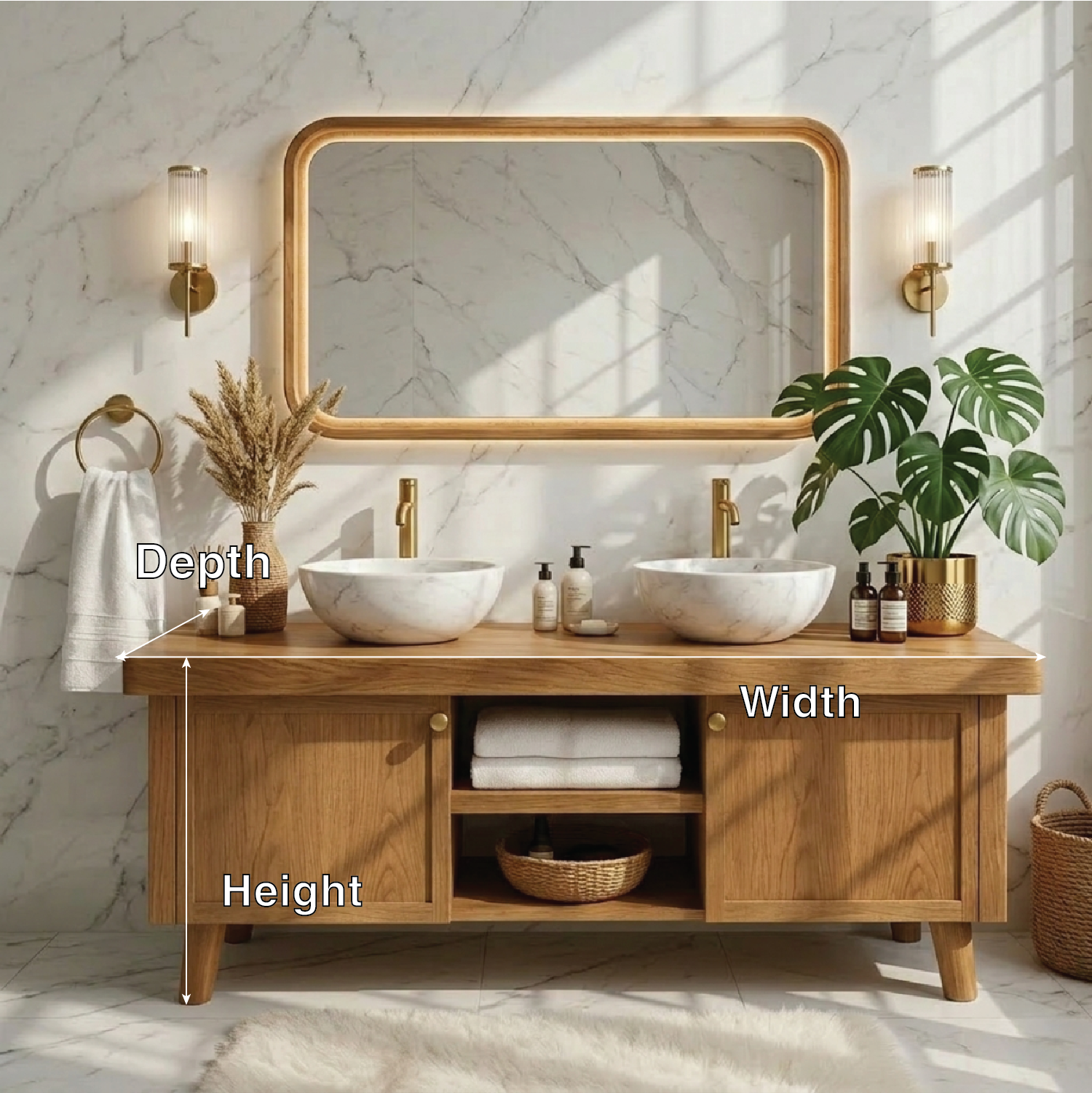 Stylish Wooden Double Sink Bathroom Vanity with Elegant Storage