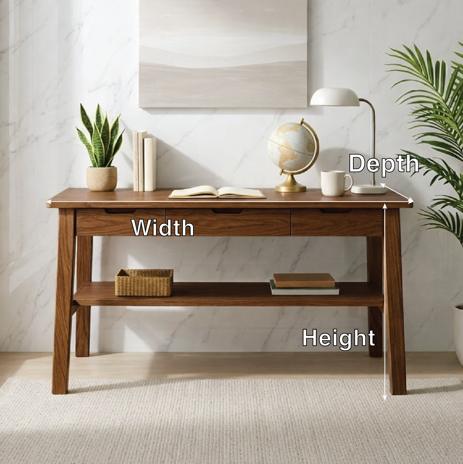 Mid-Century Modern Wood Desk with Drawers Storage Writing Desk Minimalist Home Office Table