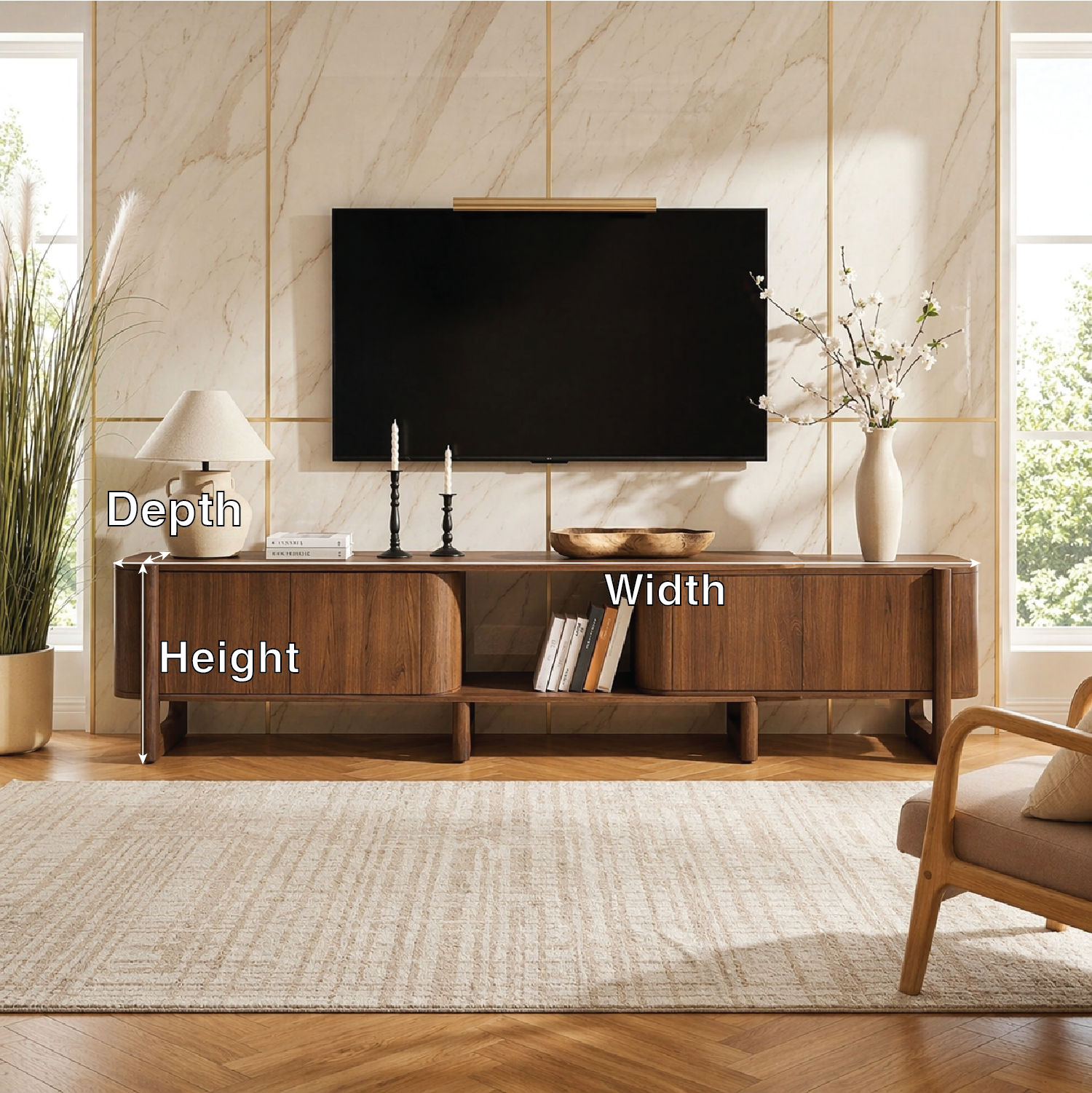 Modern Rounded TV Console, Elegant Media Cabinet for Stylish Living-Room Interiors