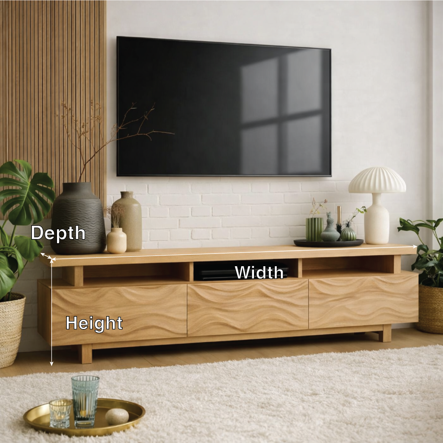 Mid Century Solid Wood TV Stand Long Media Console Modern Entertainment Cabinet