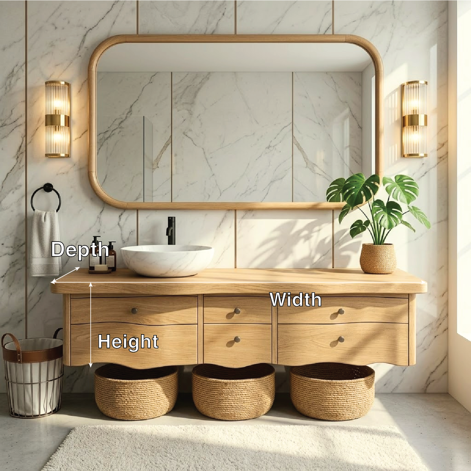 Rustic Double Sink Floating Vanity with Wooden Base and Black Faucets
