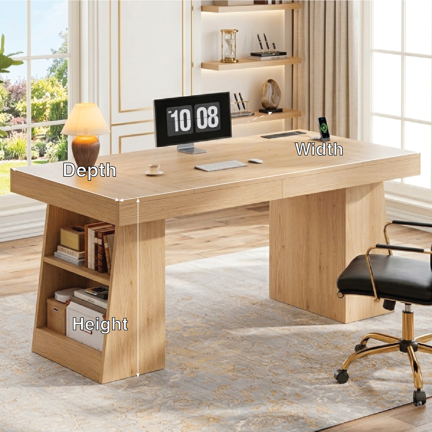 Modern Executive Desk with Built-in Storage and Spacious Work Surface