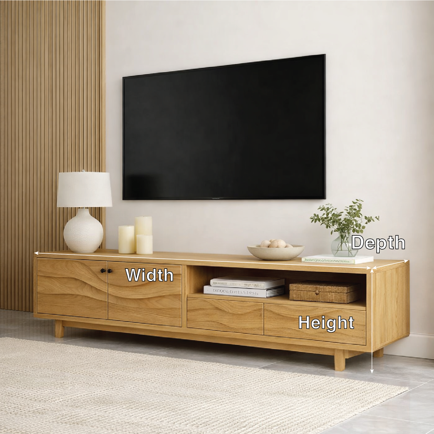 Mid Century Solid Wood TV Stand Long Media Console Modern Entertainment Cabinet