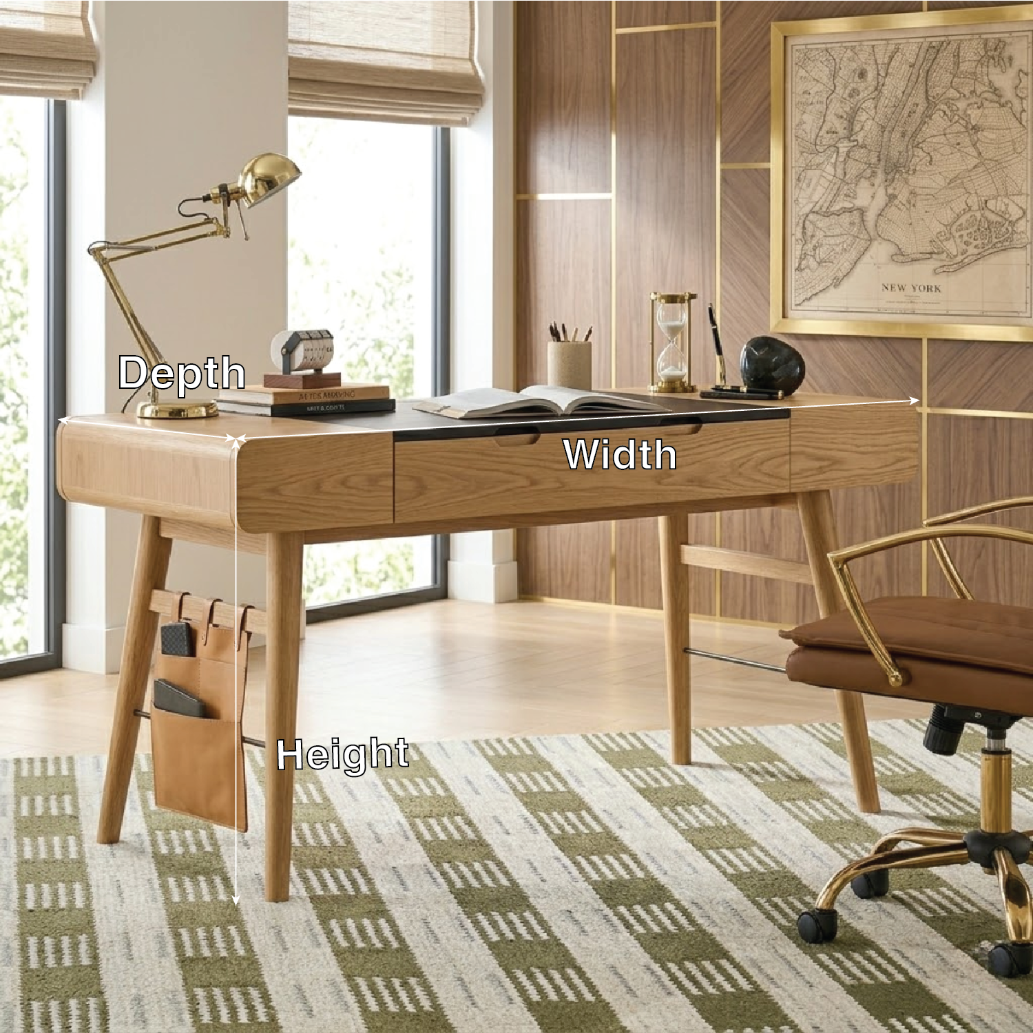 Modern Wooden Work Desk with Drawers and Storage