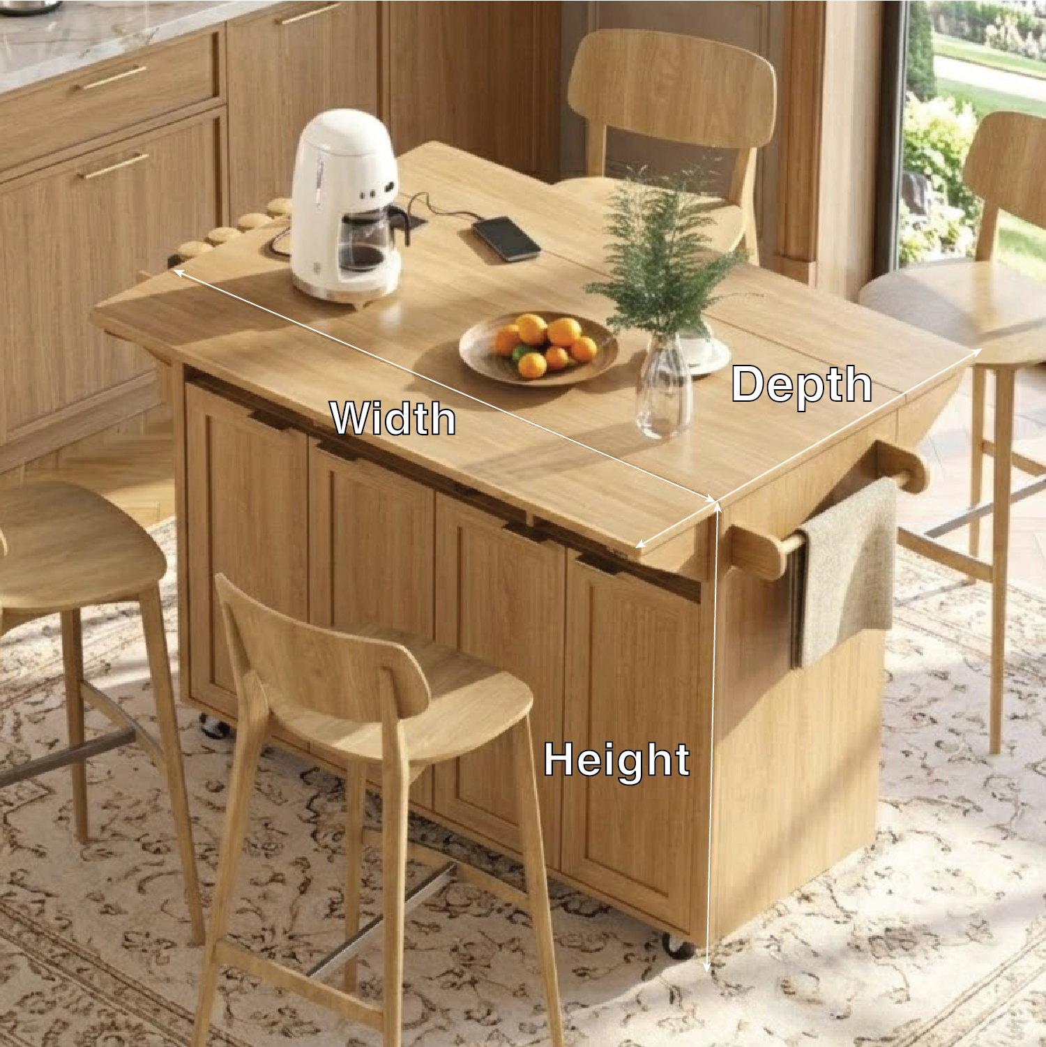 Rolling Kitchen Island with Drop Leaf Table, Storage Cabinet, Dining Cart for Small Kitchen Space