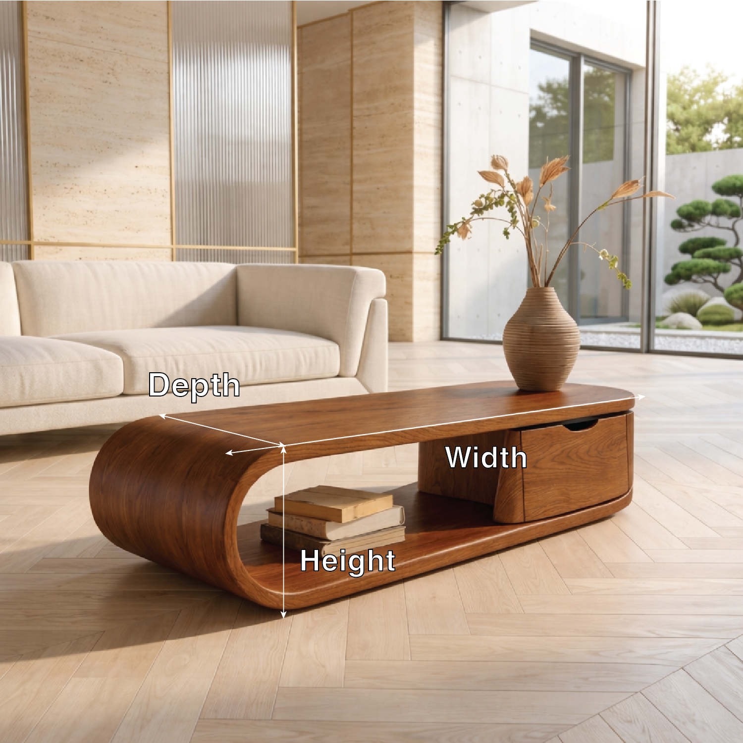 Modern Storage Coffee Table with Drawer and Open Shelf, Minimalist Living Room Table