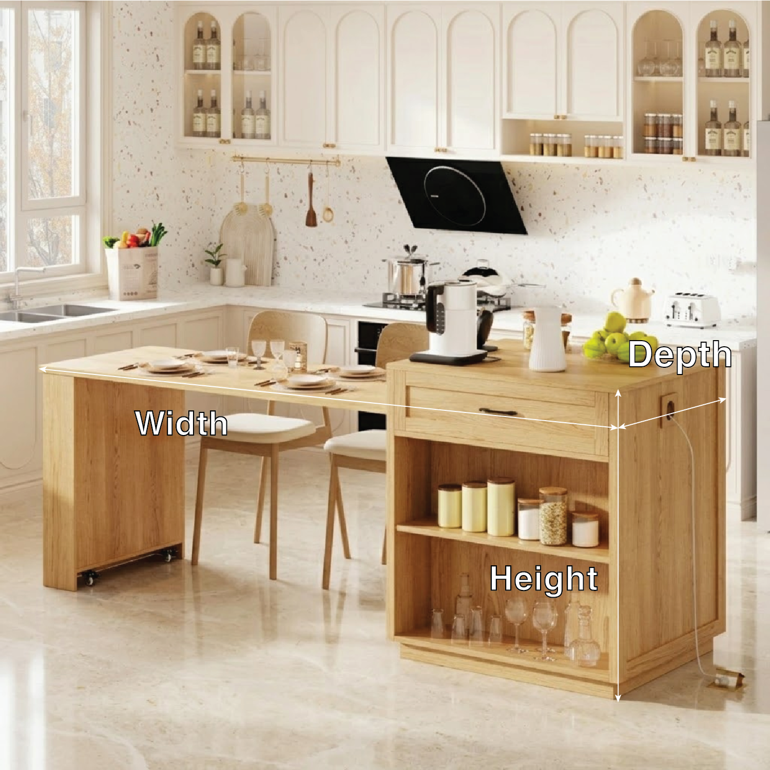 Rolling Kitchen Island with Extendable Dining Table, Storage Shelf, Modern Prep Cart Home