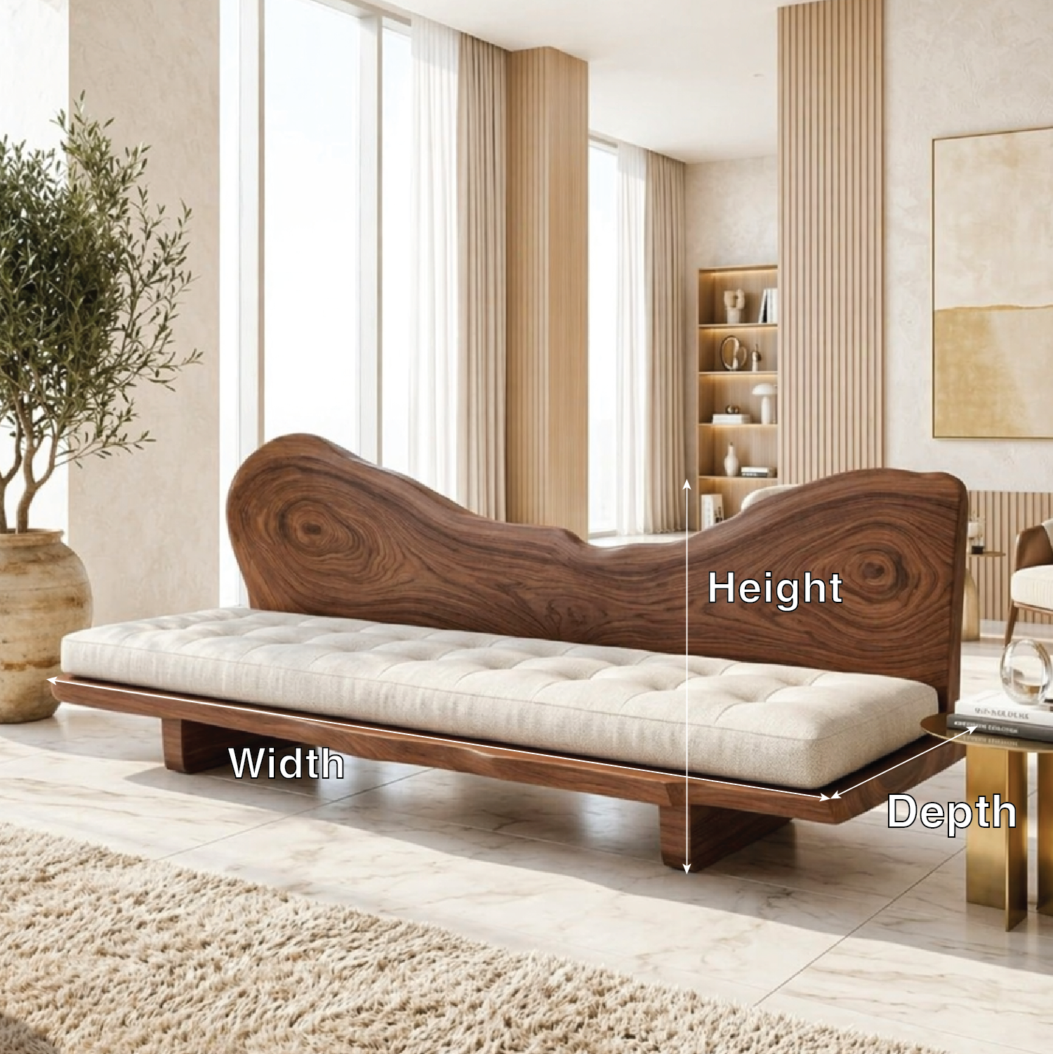 Sculptural Tufted Bench Sofa, Statement Seating for Modern Luxury Interiors Home