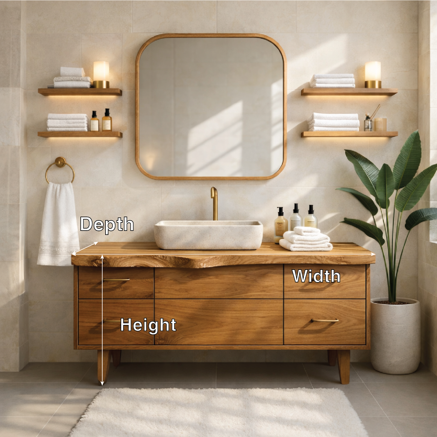 Modern Solid Wood Bathroom Vanity Cabinet With Drawers Mid-Century Style