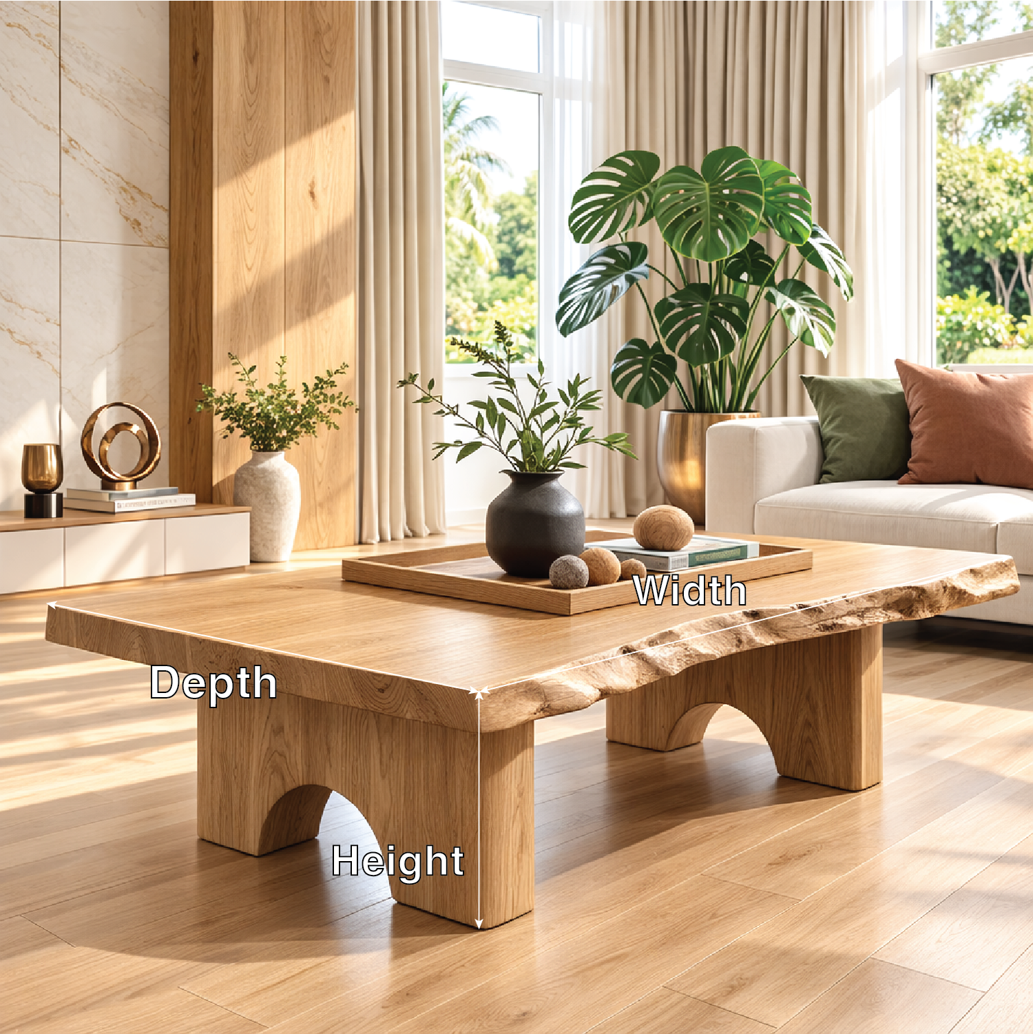Unique Solid Wood Coffee Table with Artistic Design and Natural Finish