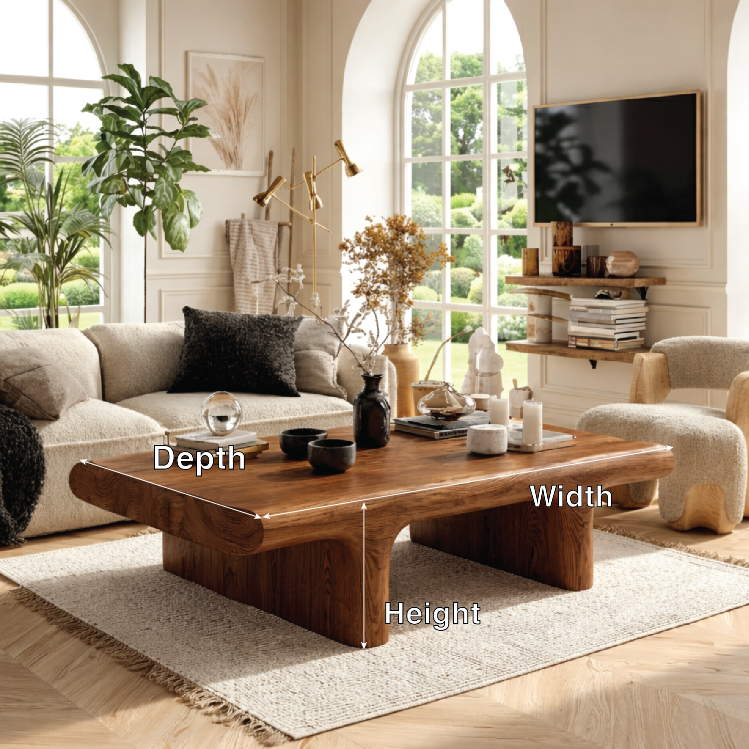 Unique Wooden Coffee Table with Sculptural Curved Design