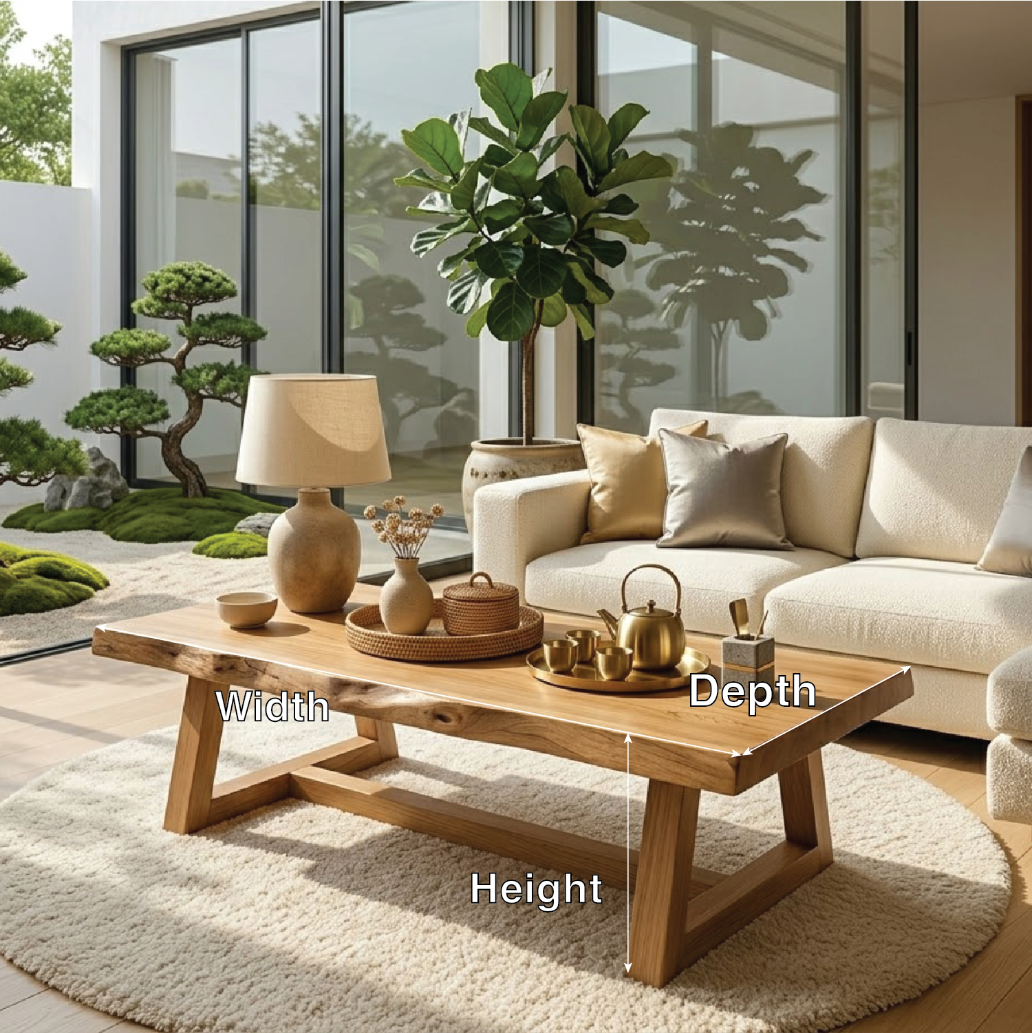 Rustic Solid Wood Coffee Table with Live Edge Top and Trestle Base for Living Room