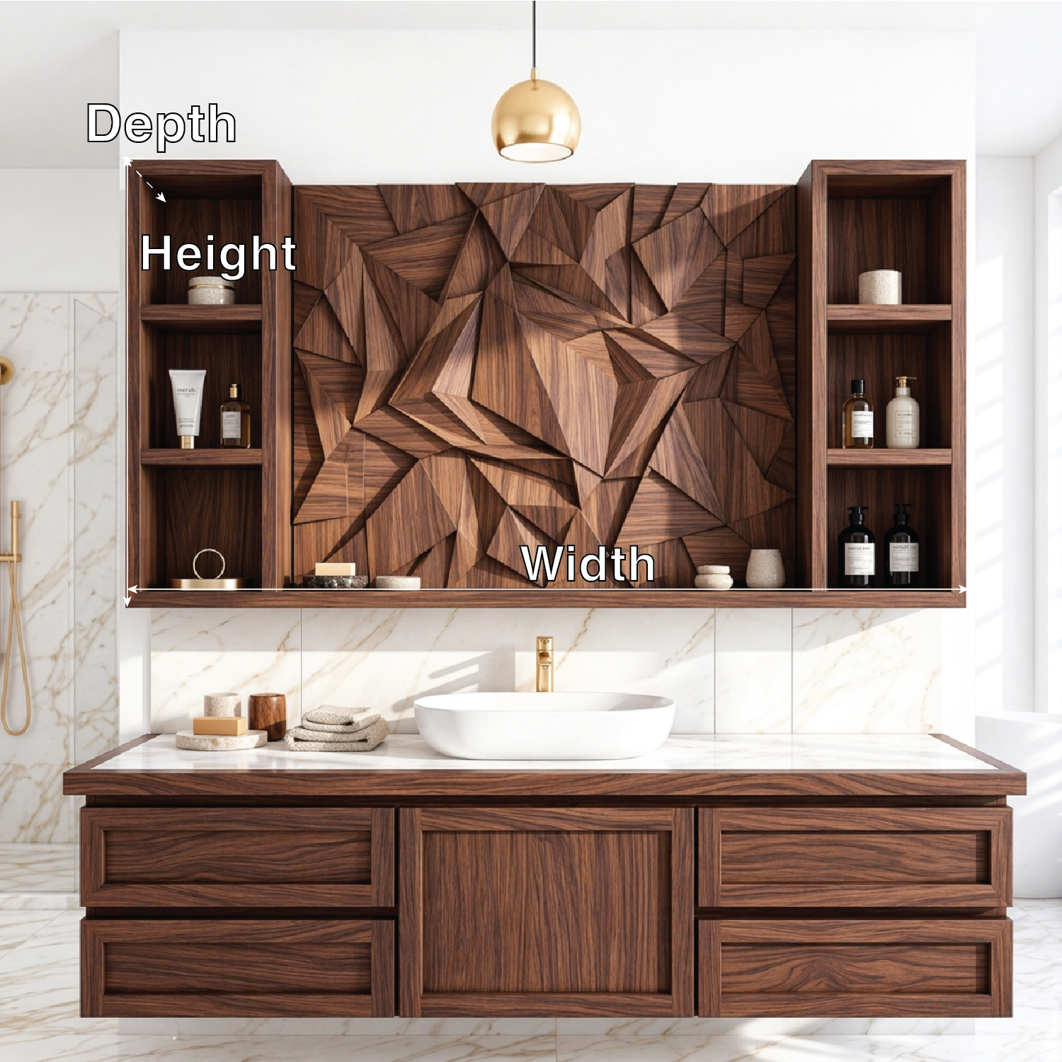 Floating Bathroom Cabinet, Geometric Wall Mounted Vanity Storage Organizer Shelf