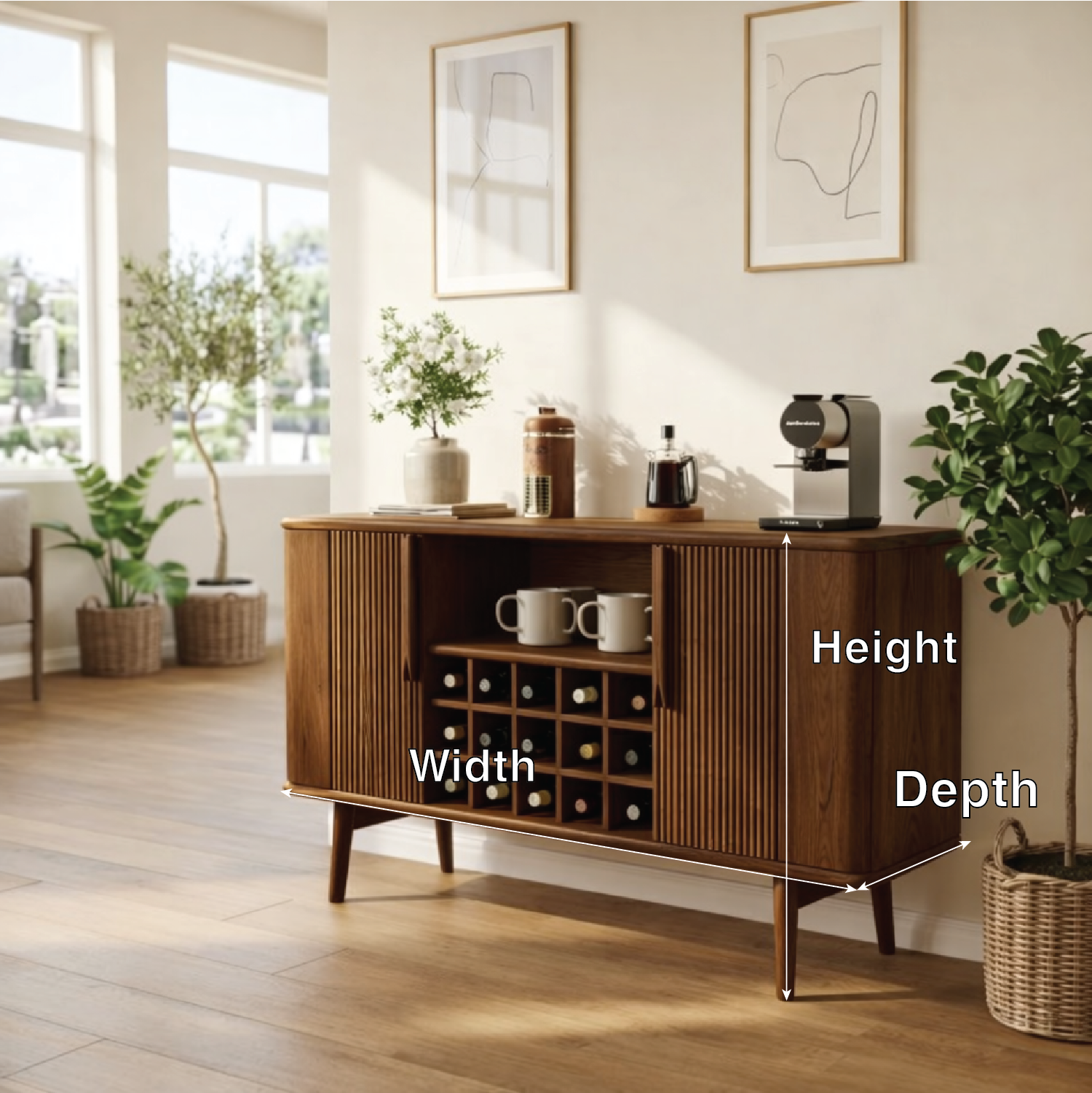 Modern Wine Cabinet Buffet with Bottle Storage and Sliding Door Bar Cabinet