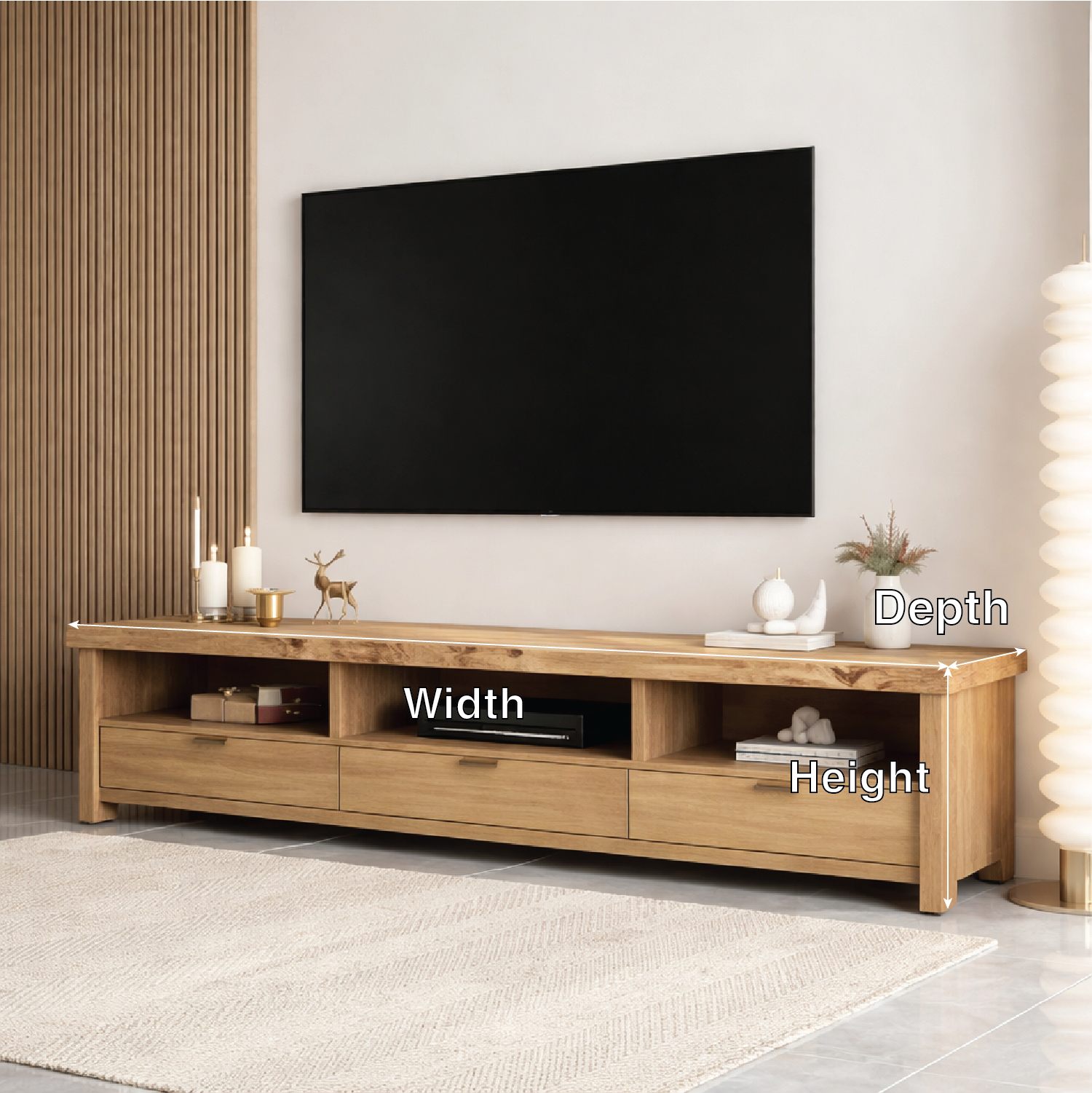 Mid Century Solid Wood TV Stand Long Media Console Storage Entertainment Cabinet
