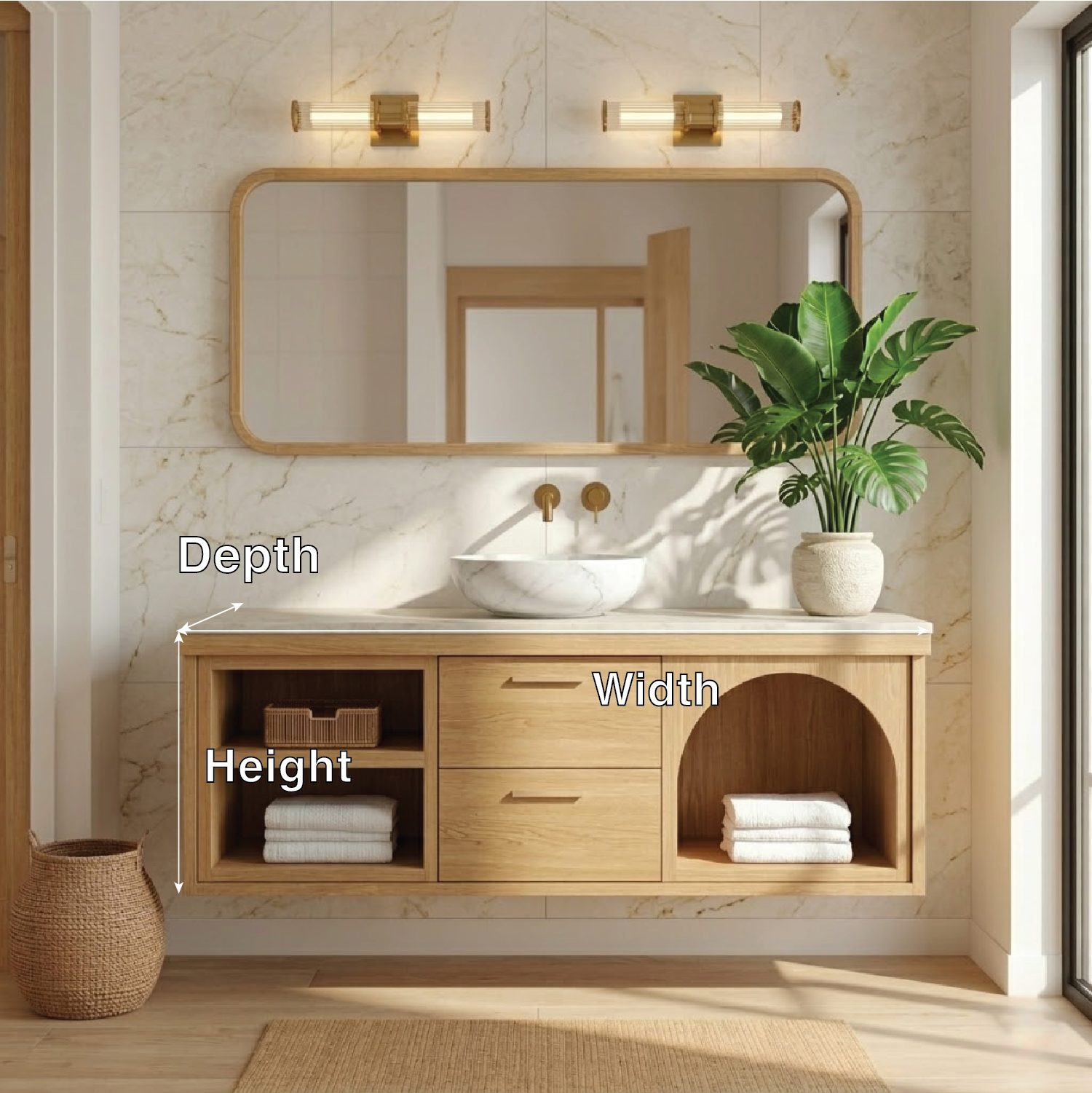 Modern Walnut Floating Vanity with Arched Shelf and Natural Finish