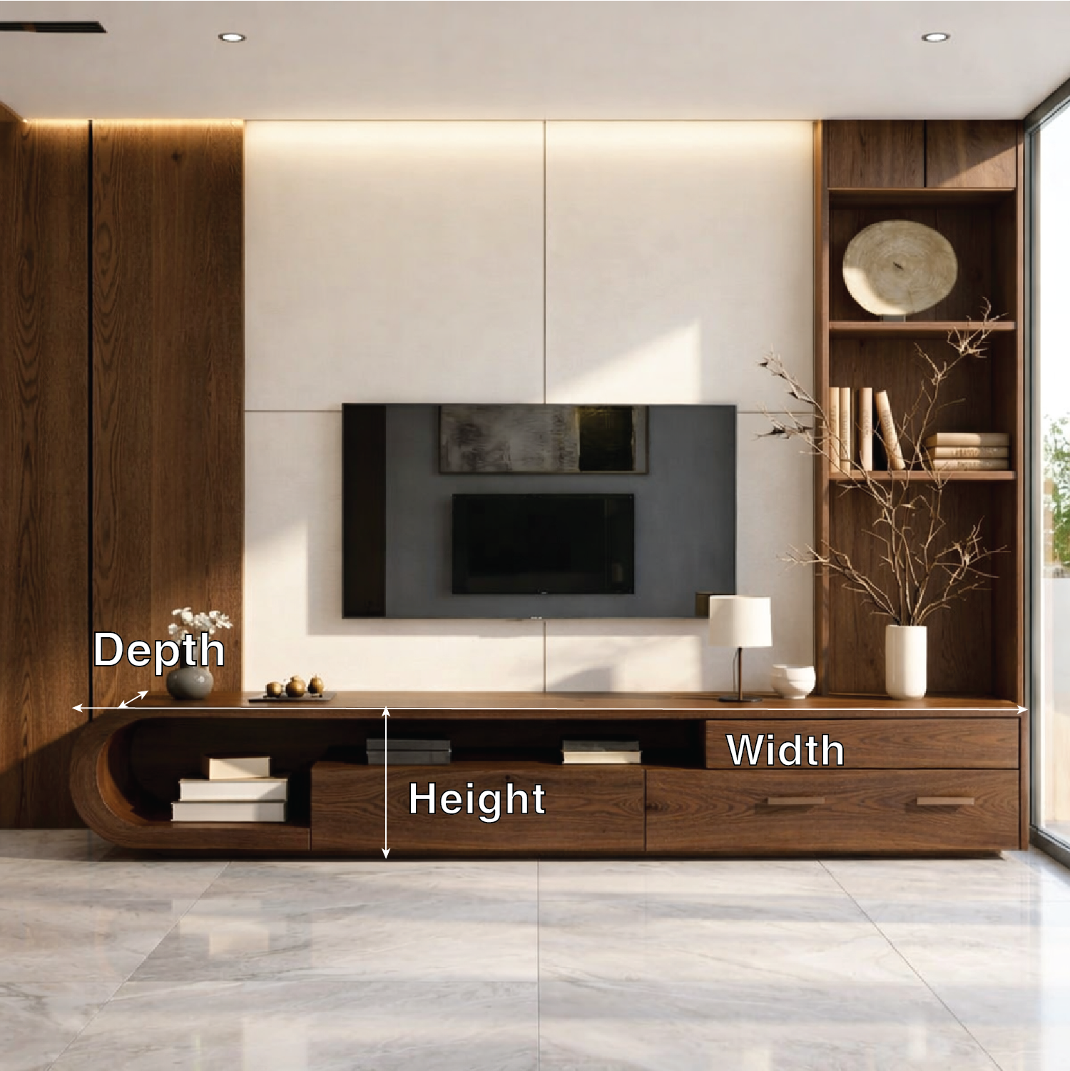 Solid Wood TV Stand with Curved Shelf, Modern Low Profile Media Console