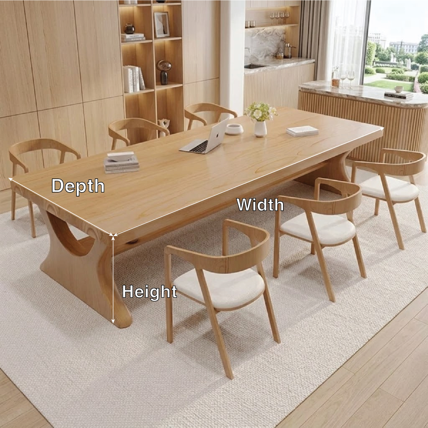 Modern Executive Work Desk with Sculptural Pedestal Base, Large Minimalist Office Table