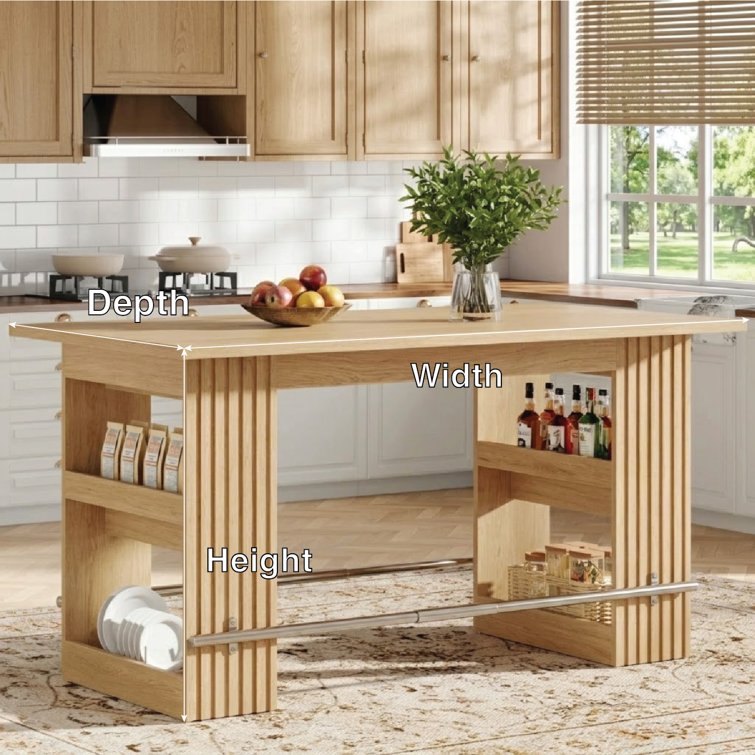 Large Kitchen Island with Open Side Storage, Modern Prep Table for Kitchen Dining Space