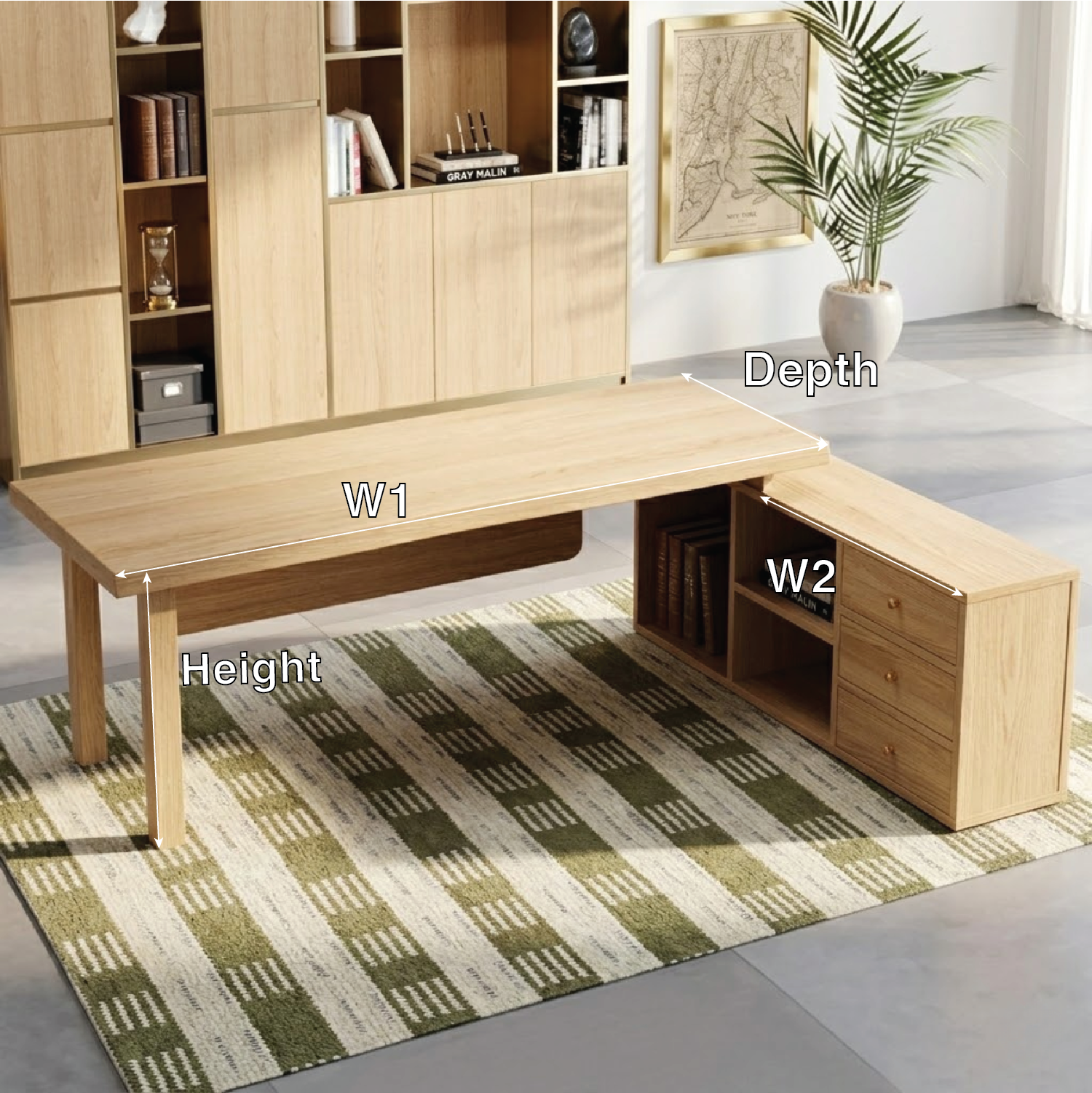 Modern Work Desk with Storage, Spacious Desk for Office, Simple Desk with Shelves