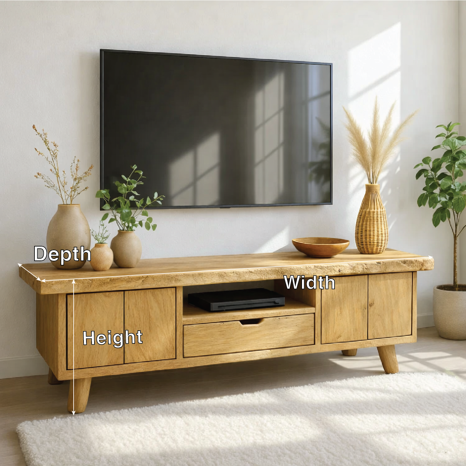 Modern Wood TV Stand With Storage Cabinets and Drawer Long Media Console Entertainment Center