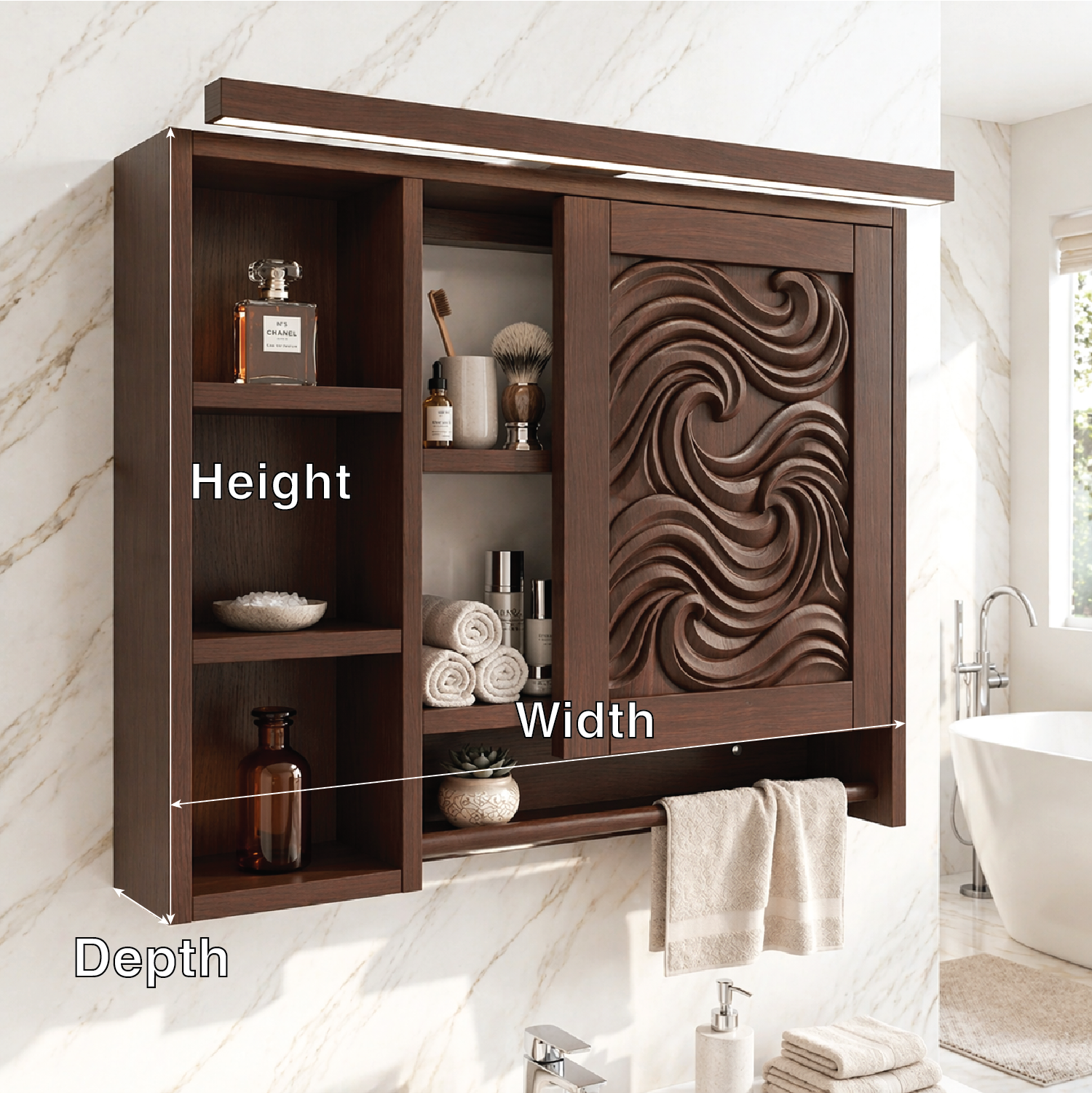 Modern Floating Bathroom Cabinet, Carved Wall-Mounted Vanity Storage Organizer Shelf