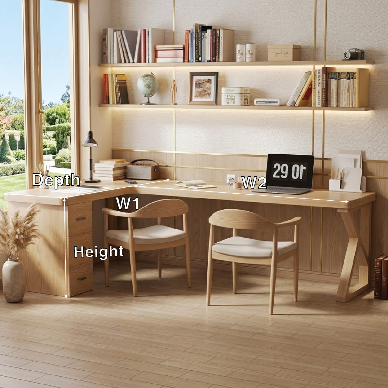 Modern L-Shaped Wooden Desk with Storage for Home Office or Study