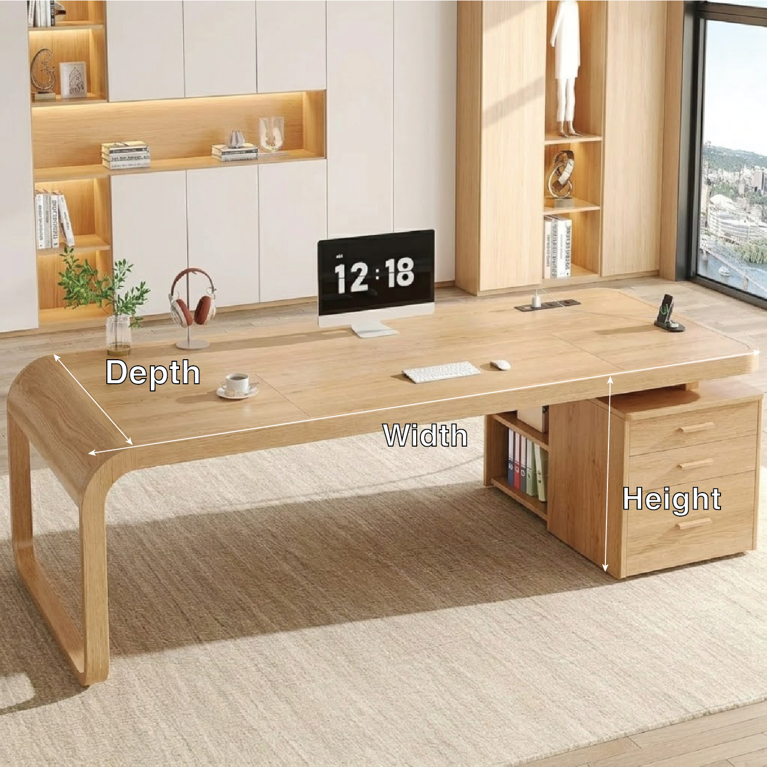 Large Executive Work Desk with Drawers, Modern Office Table, Home Study Computer Writing Desk