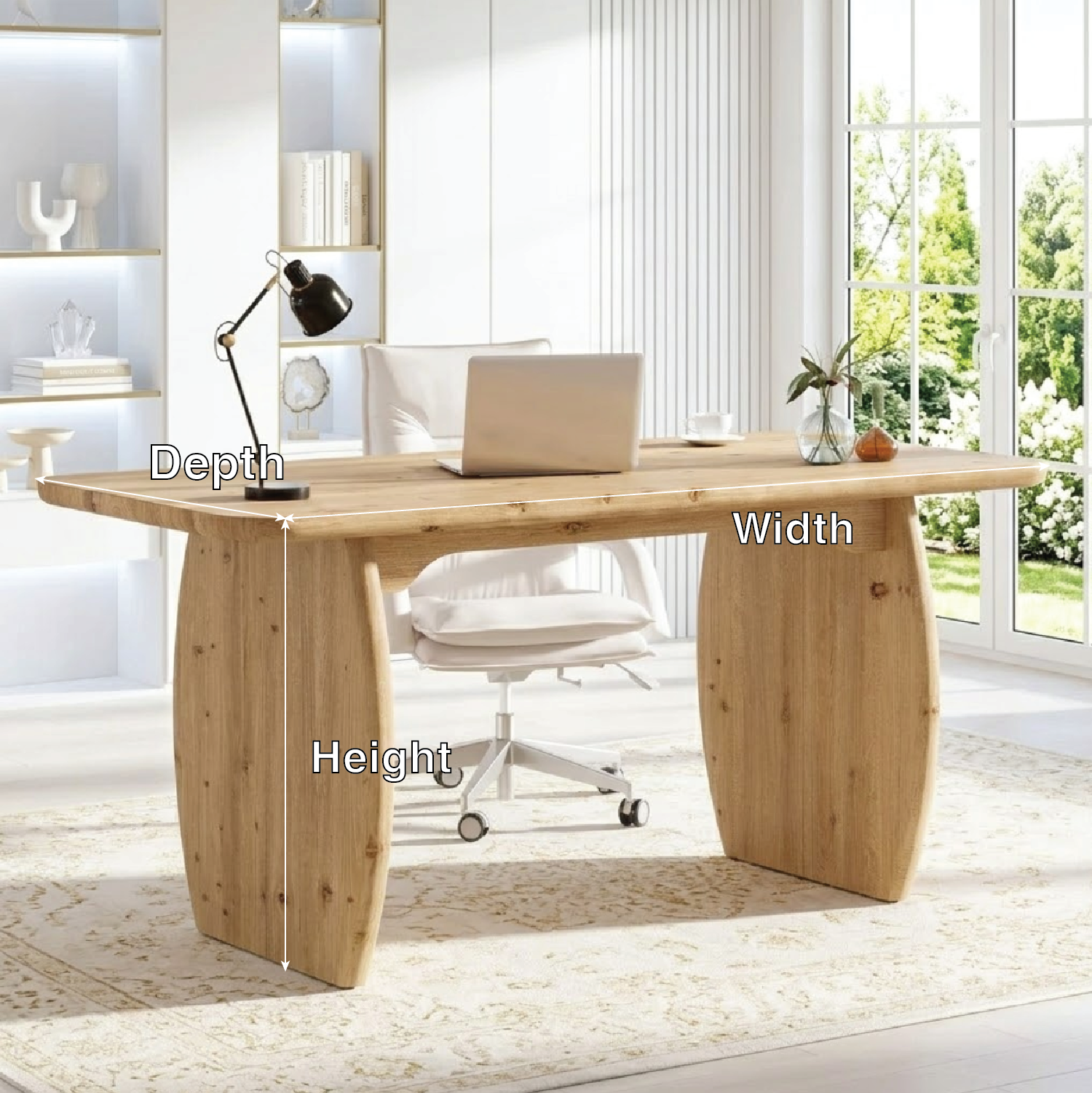 Modern Curved Work Desk with Sculptural Base Large Home Office Writing Table