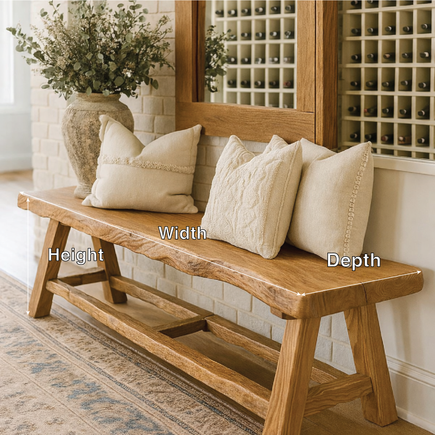 Live Edge Solid Wood Bench, Rustic Handmade Entryway and Dining Seat