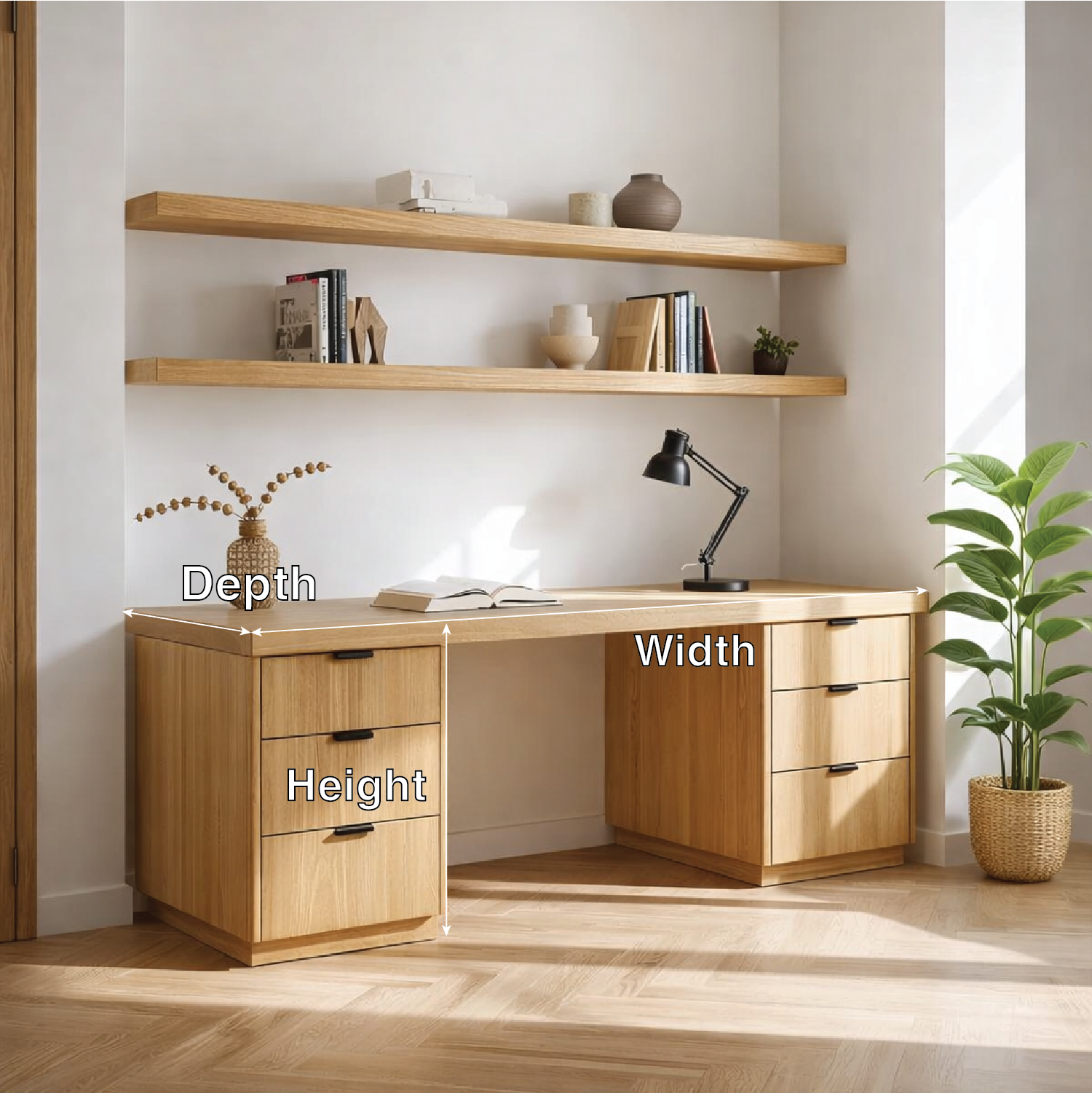 Solid Wood Executive Desk with Double Drawers Modern Home Office Workstation