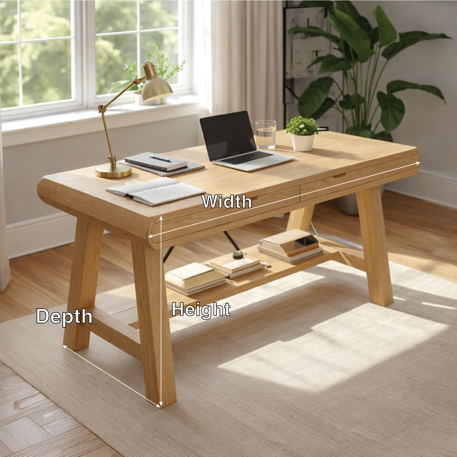 Solid Wood Work Desk with Drawer and Shelf, Handmade Modern Writing Table